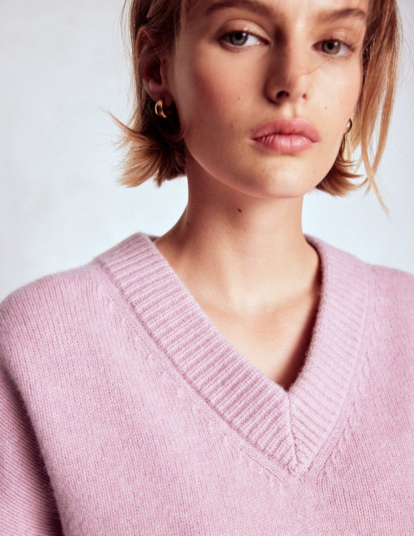 Marion Merino V-neck Jumper-Blush Pink