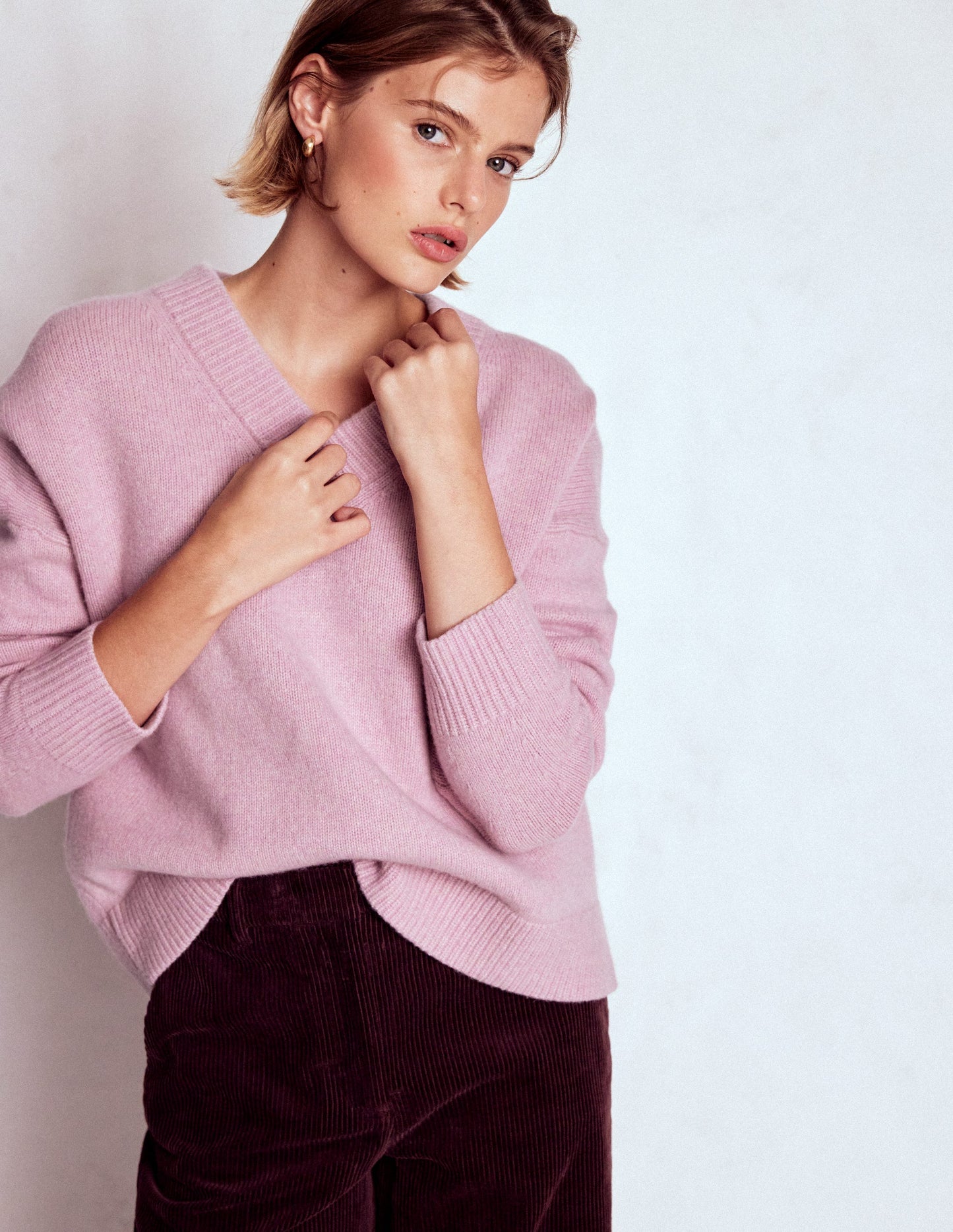 Marion Merino V-neck Jumper-Blush Pink