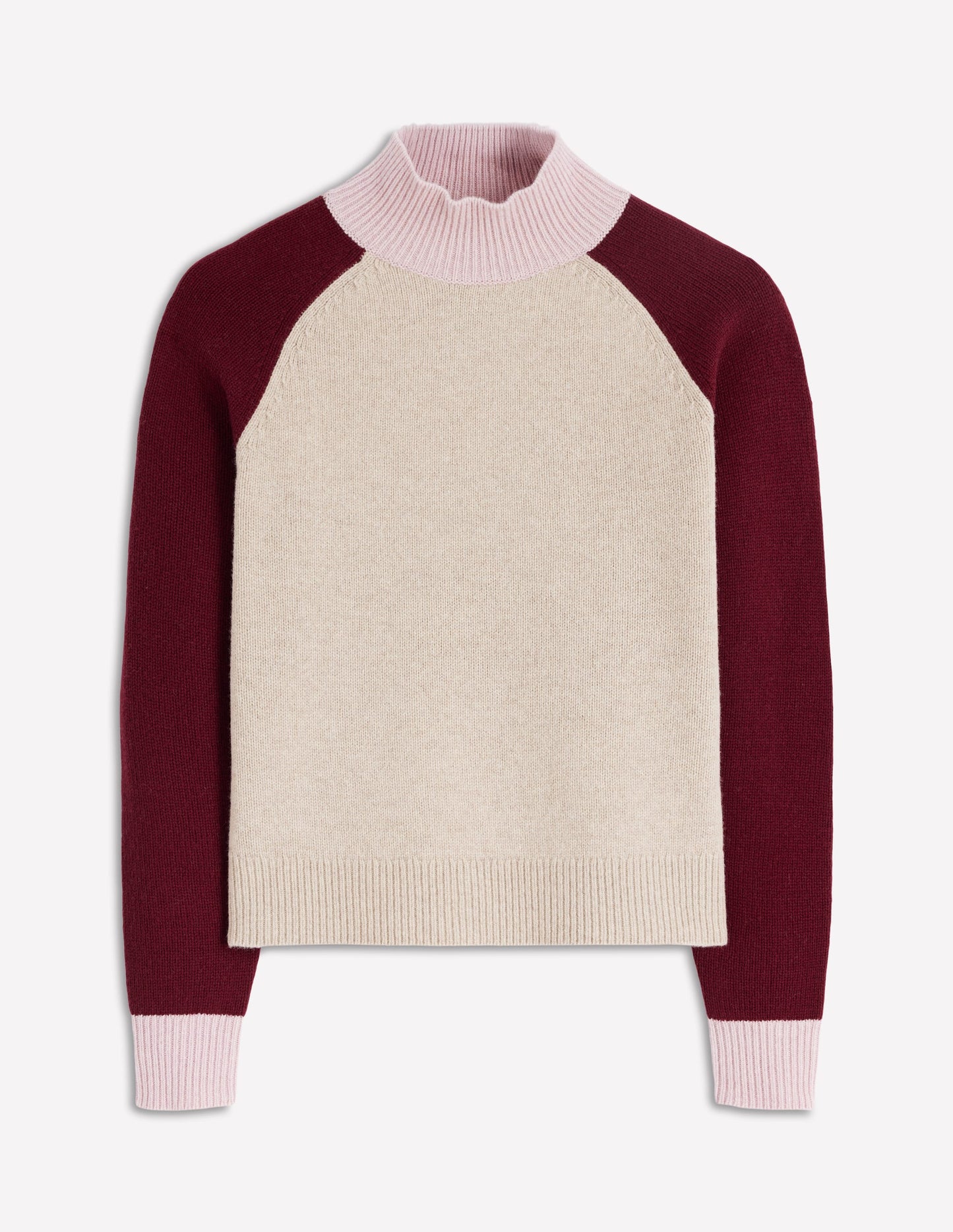 Marion Merino High Neck Jumper-Linen, Pinotage Colour Block