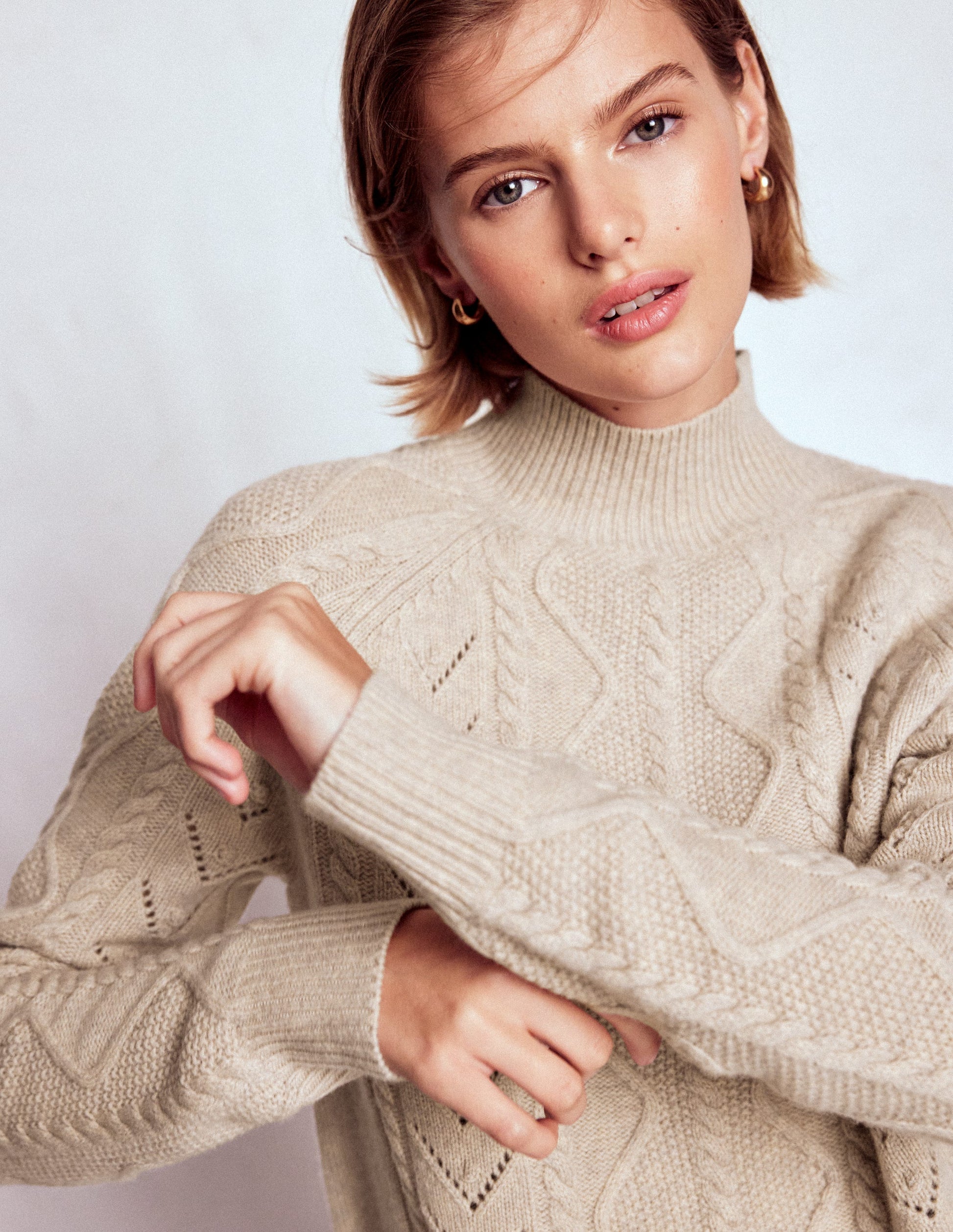 Marion Merino High Neck Jumper-Barley Cable-3