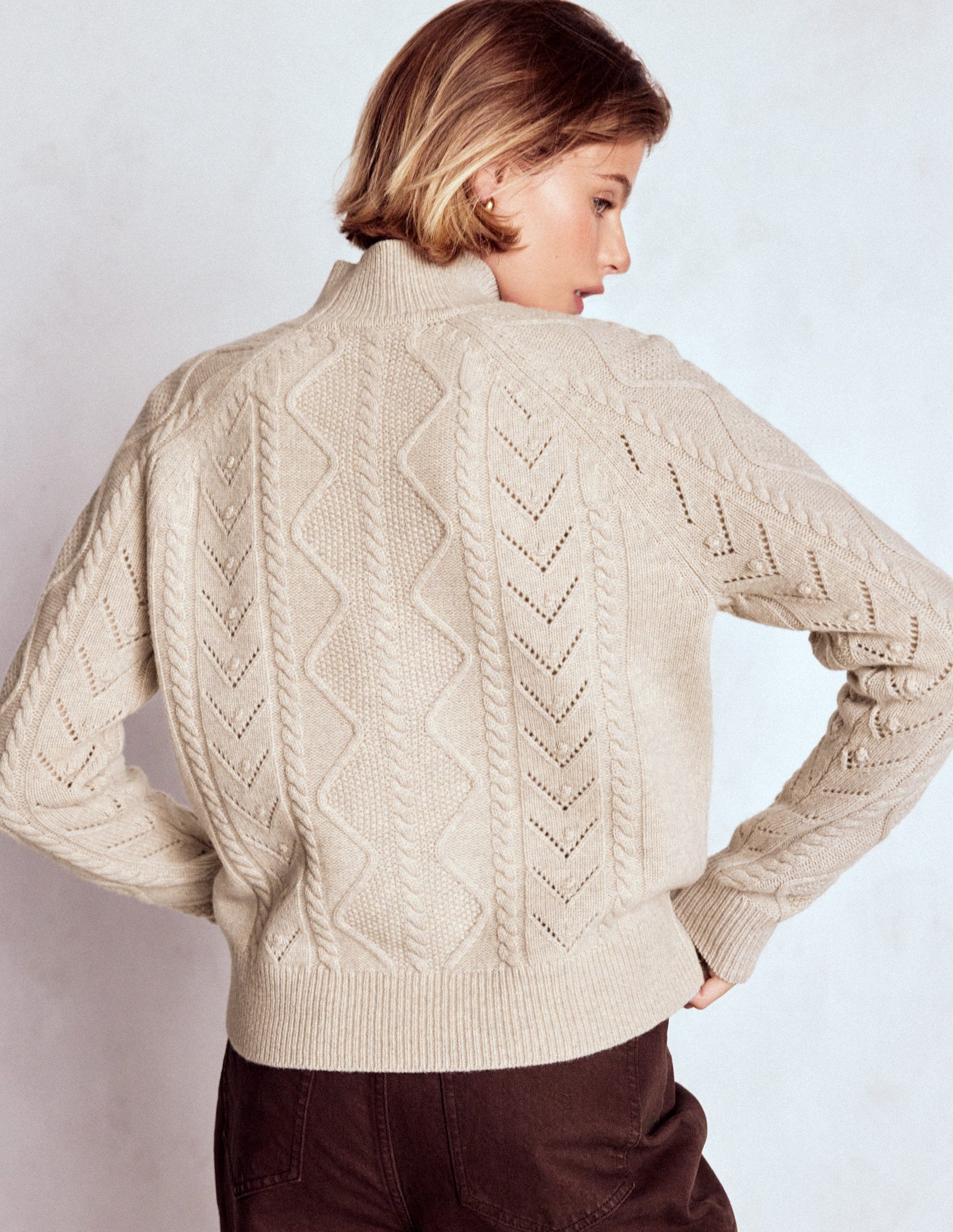Marion Merino High Neck Jumper-Barley Cable-4