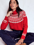 Marion Merino High Neck Jumper-Poppy Red Fair Isle
