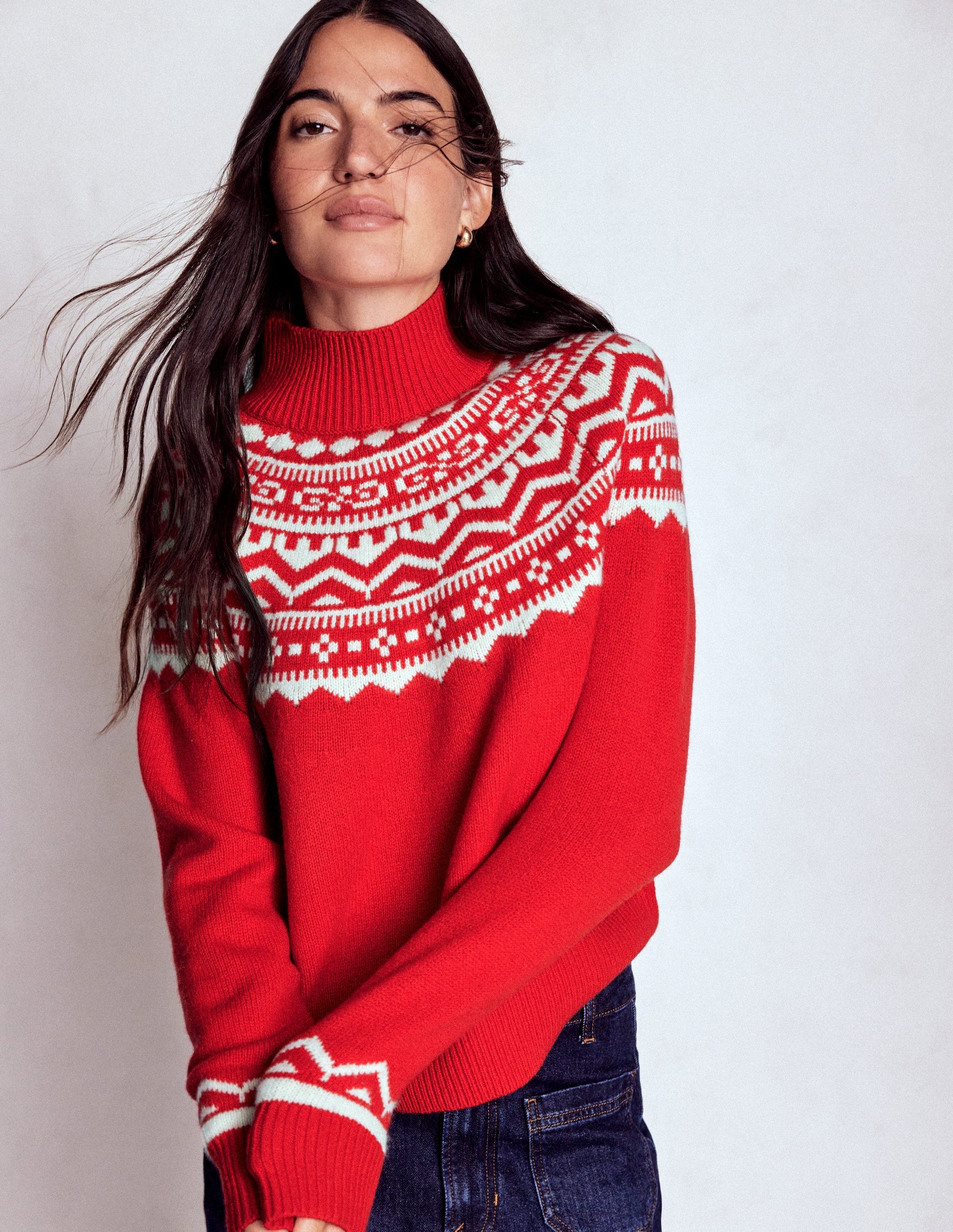 Marion Merino High Neck Jumper-Poppy Red Fair Isle-3