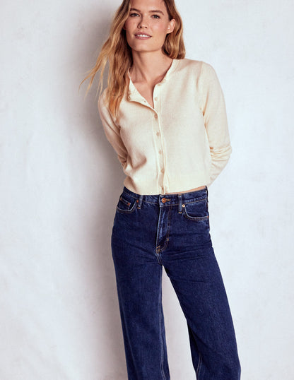 Fur Collar Cropped Cardigan-Warm Ivory-6