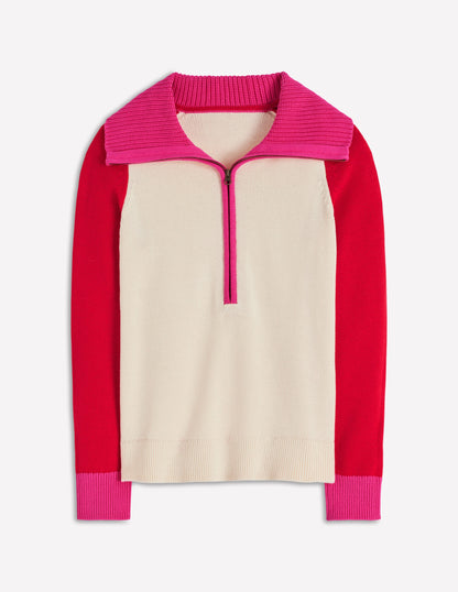 Lucy Half-zip Jumper-Warm Ivory, Red-8