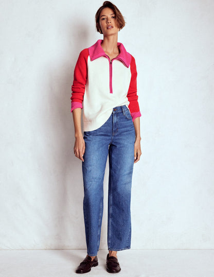 Lucy Half-zip Jumper-Warm Ivory, Red-6