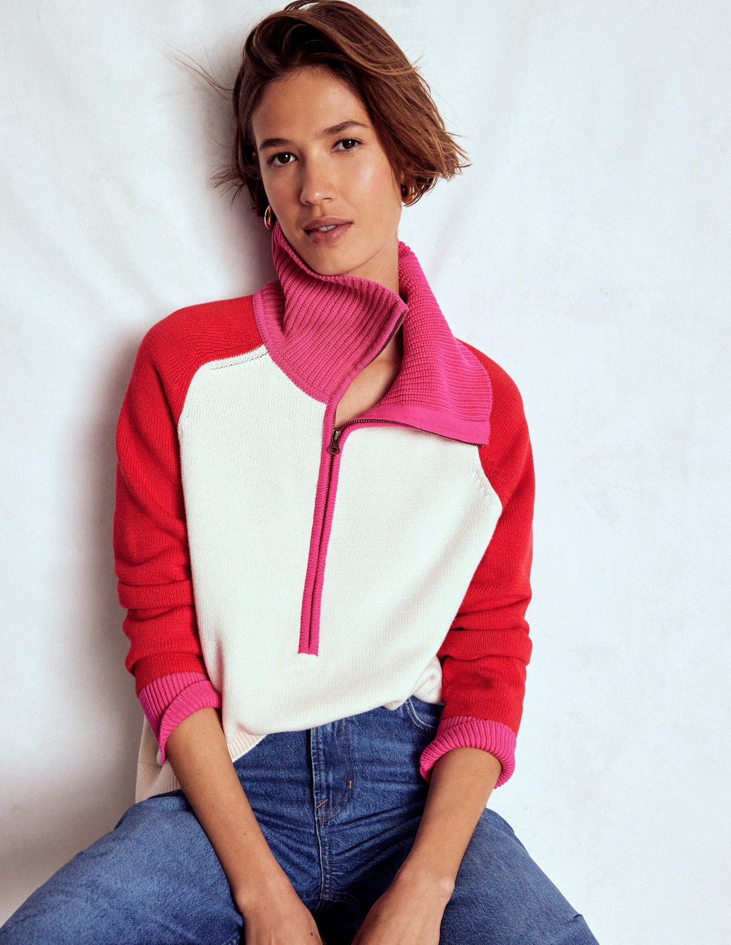 Lucy Half-zip Jumper-Warm Ivory, Red