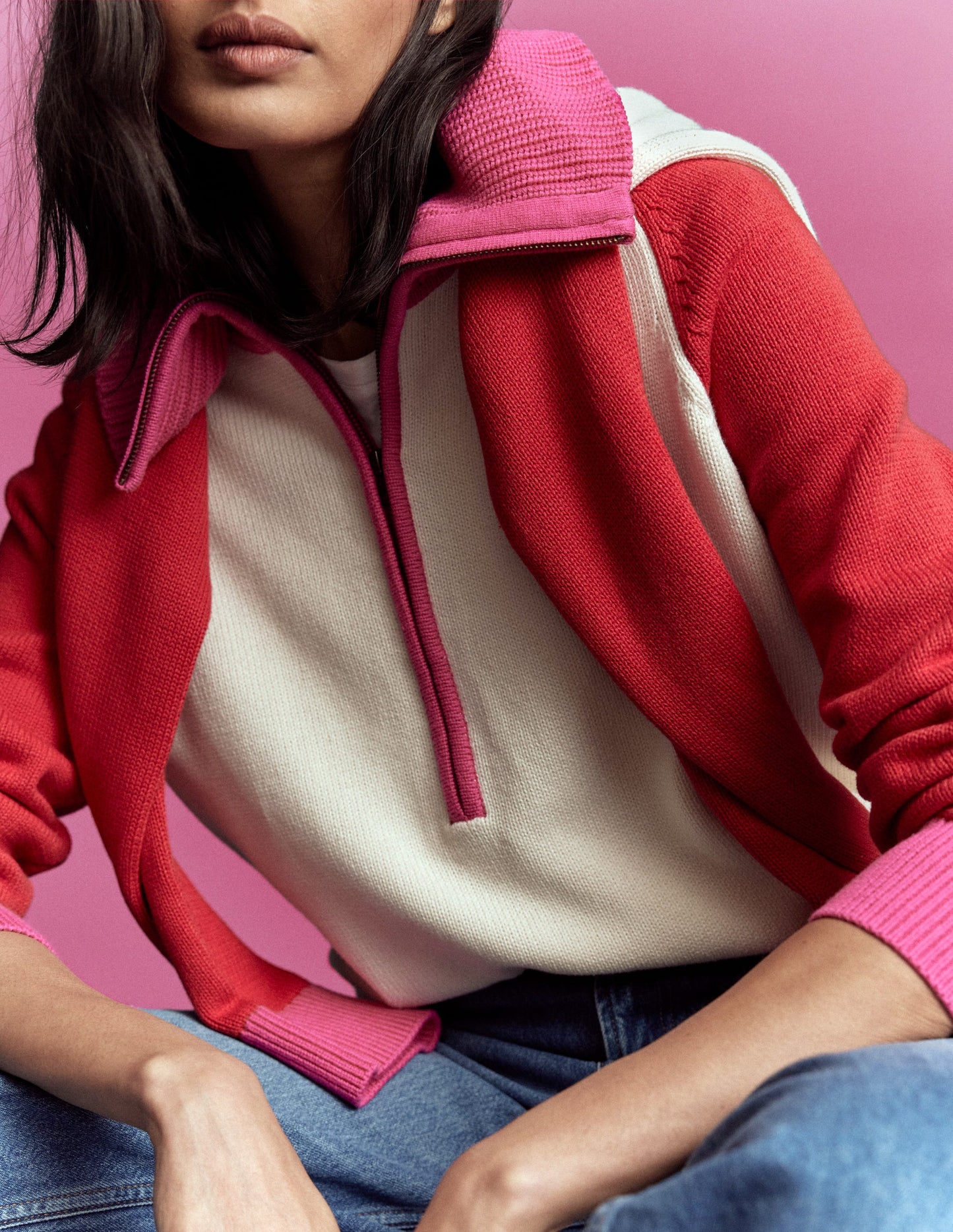 Lucy Half-zip Jumper-Warm Ivory, Red