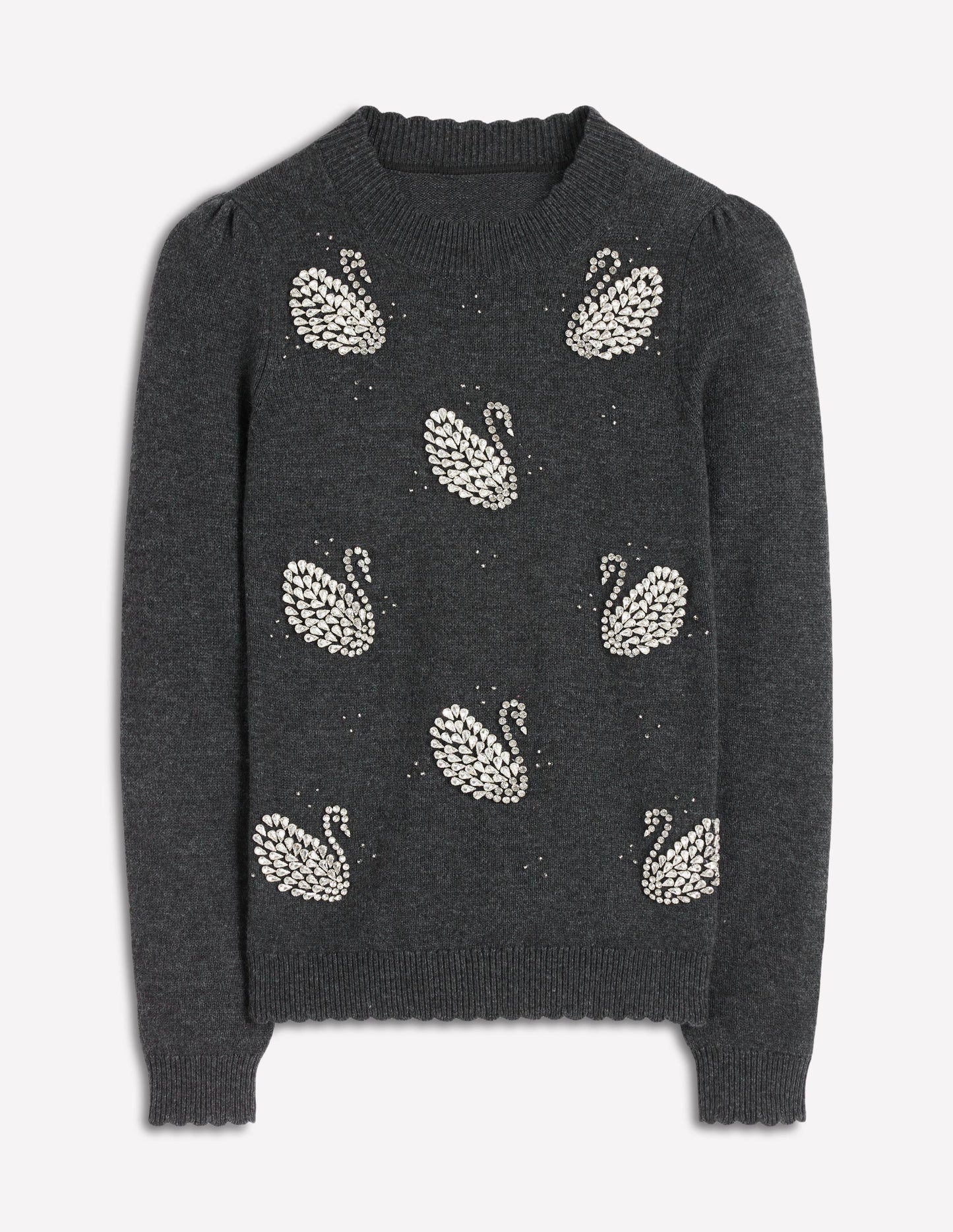 Elizabeth Embellished Jumper-Charcoal Melange Swans