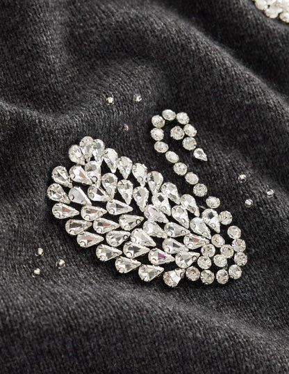 Elizabeth Embellished Jumper-Charcoal Melange Swans-8