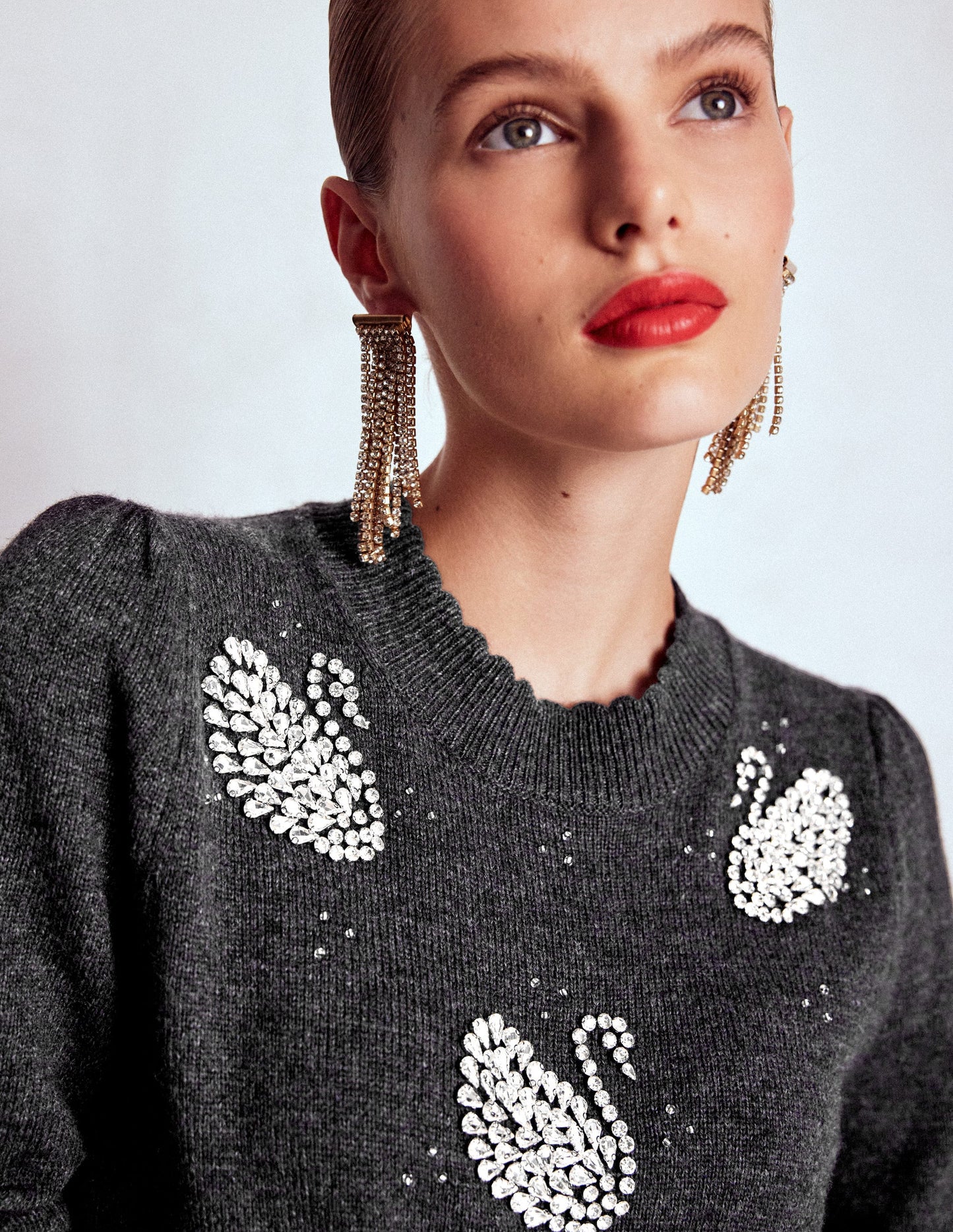 Elizabeth Embellished Jumper-Charcoal Melange Swans