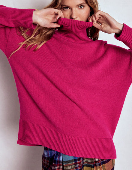 Polly Merino Roll Neck Jumper-Sorbet Pink