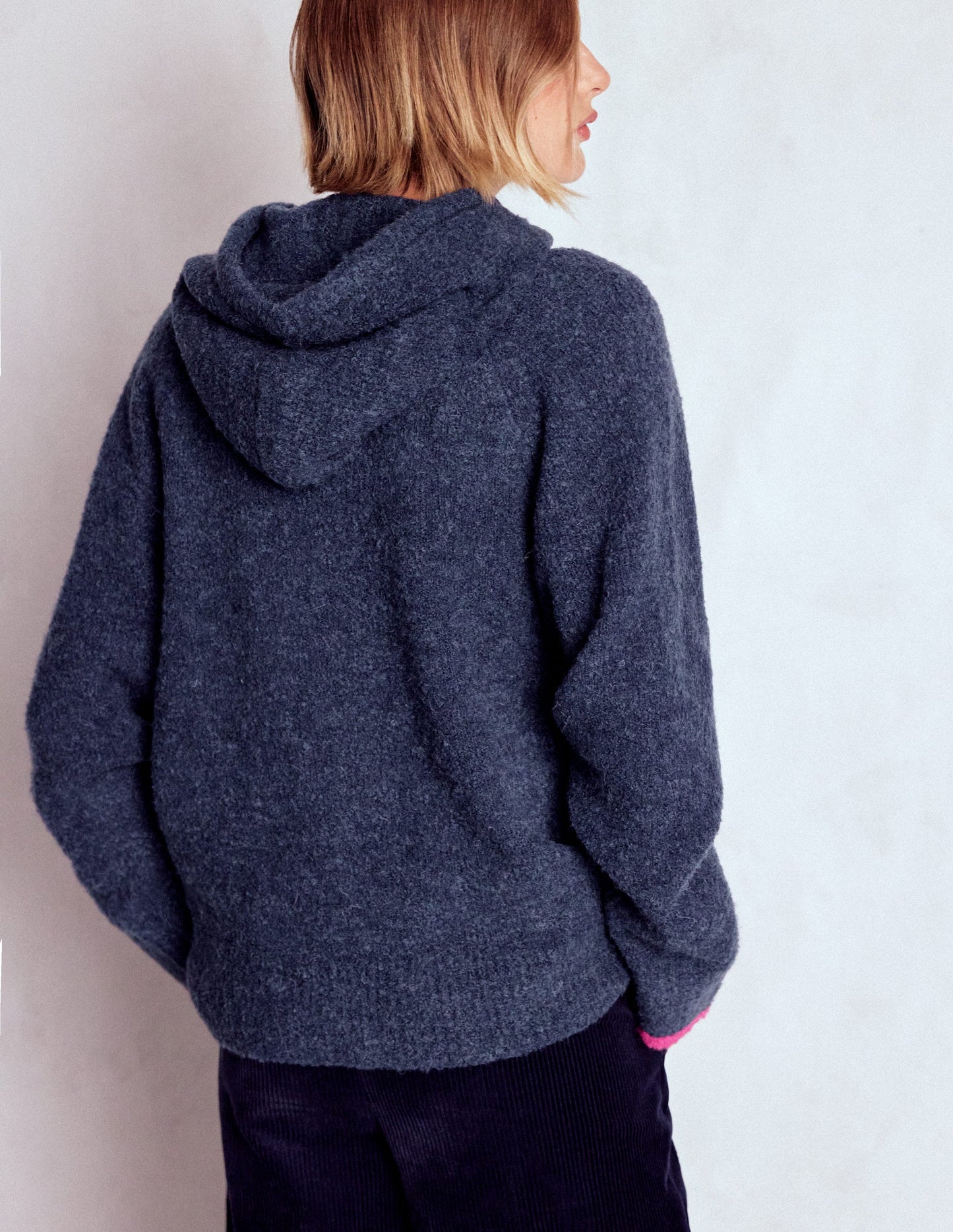 Bouclé Raglan Hoodie-Navy