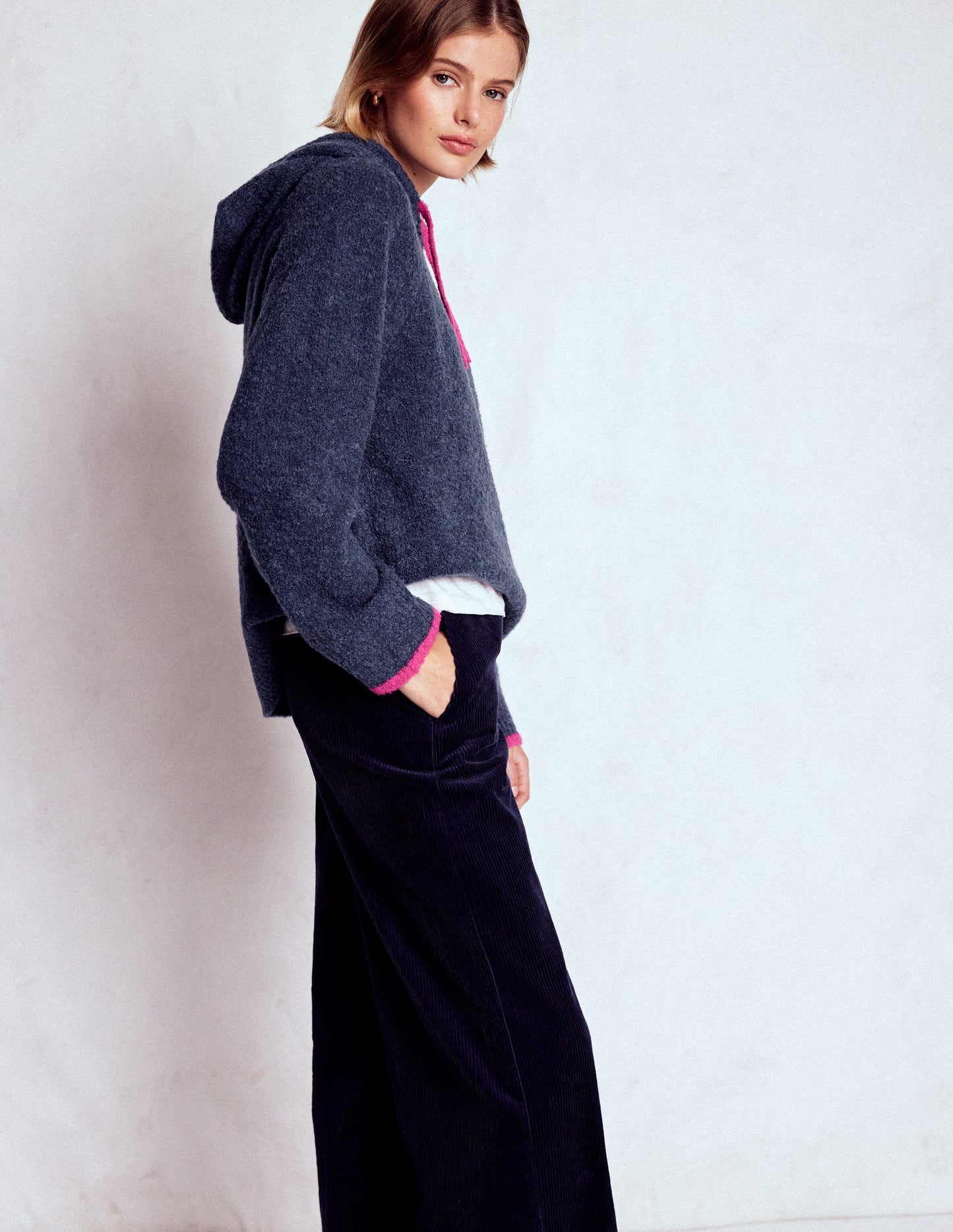 Bouclé Raglan Hoodie-Navy