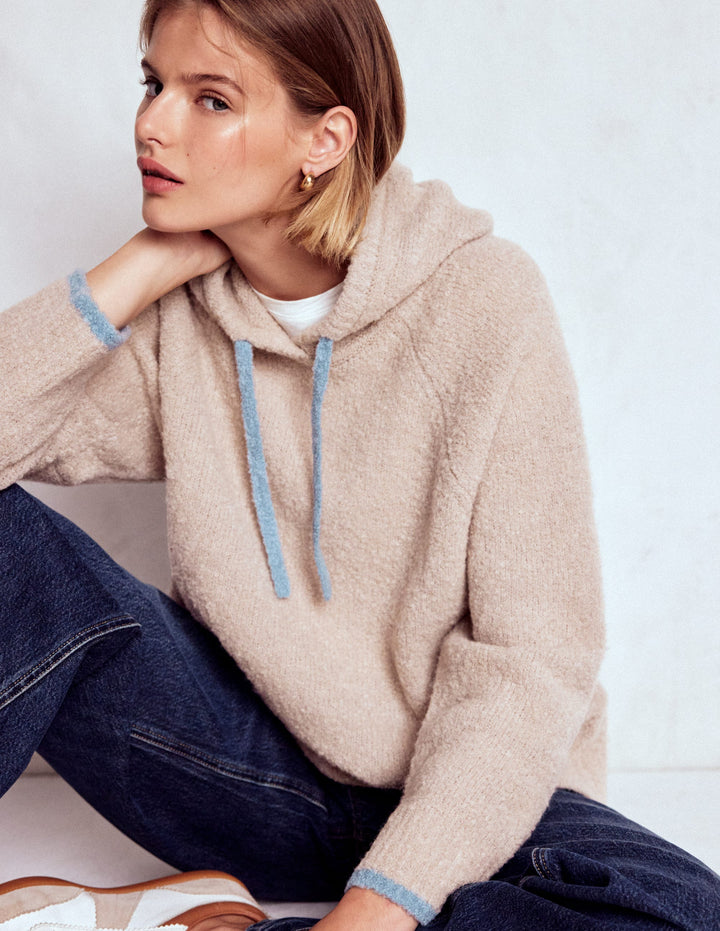 Bouclé Raglan Hoodie-Chinchilla Melange