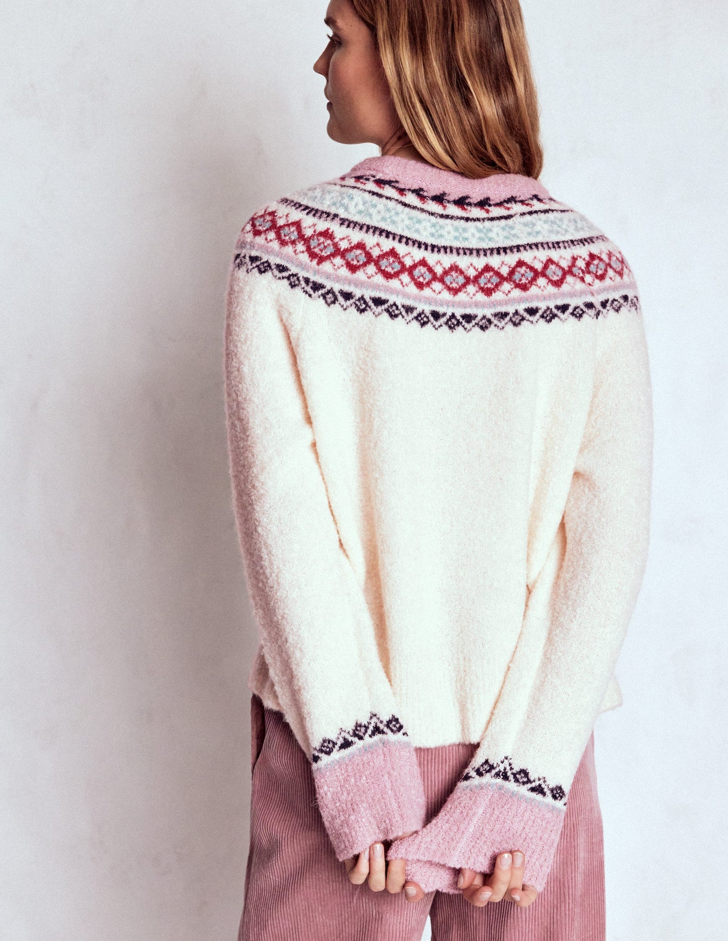 Bouclé Raglan Jumper-Warm Ivory Fair Isle