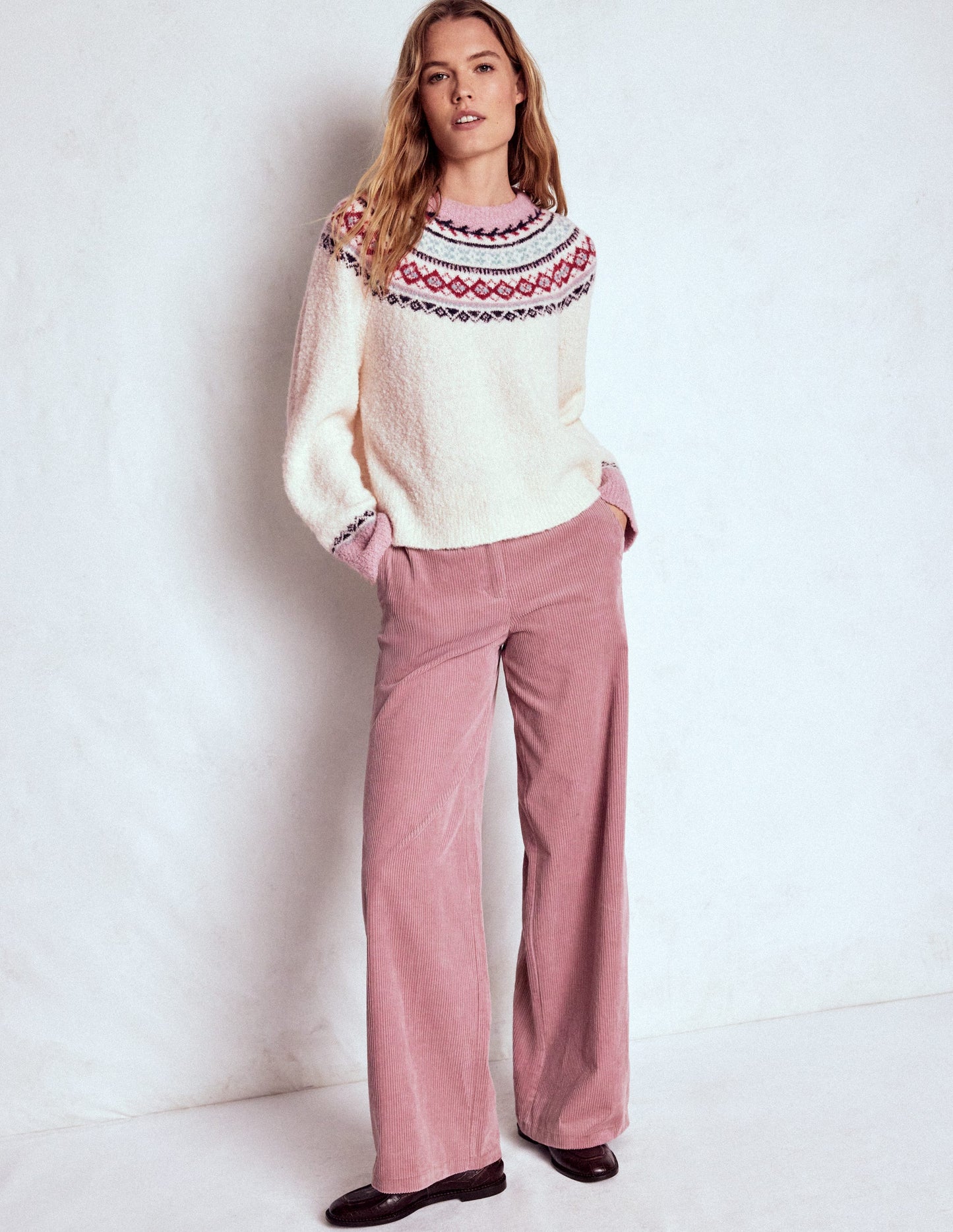 Bouclé Raglan Jumper-Warm Ivory Fair Isle