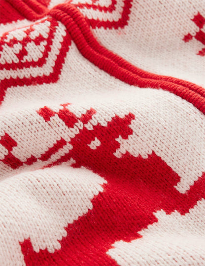 Zip Up Jacquard Cardigan-Poppy Red Reindeer-9