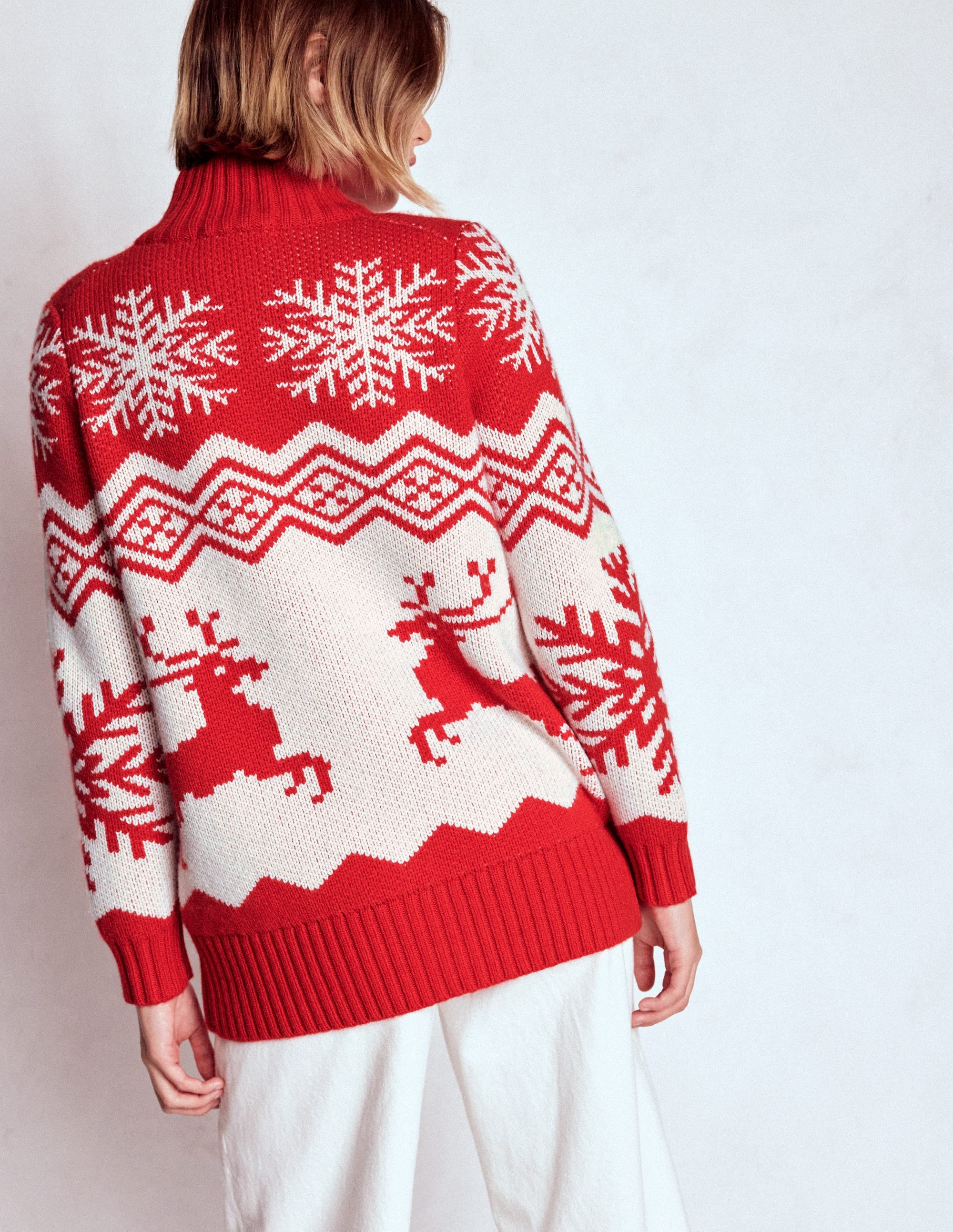 トップス MATSUFUJI 22AW Jacquard Cardigan RED Zip Up Jacquard Cardigan-Poppy Red Reindeer | Boden Global