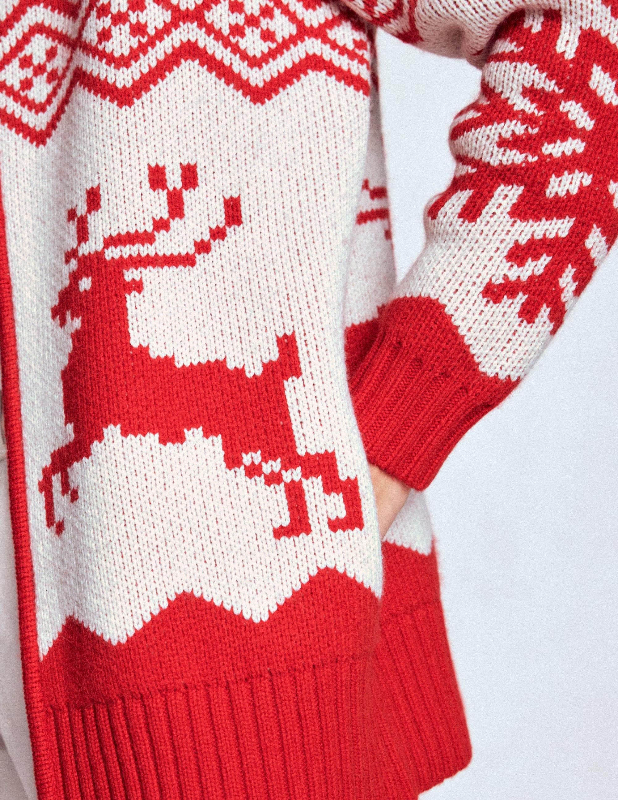 Zip Up Jacquard Cardigan-Poppy Red Reindeer | Boden Global