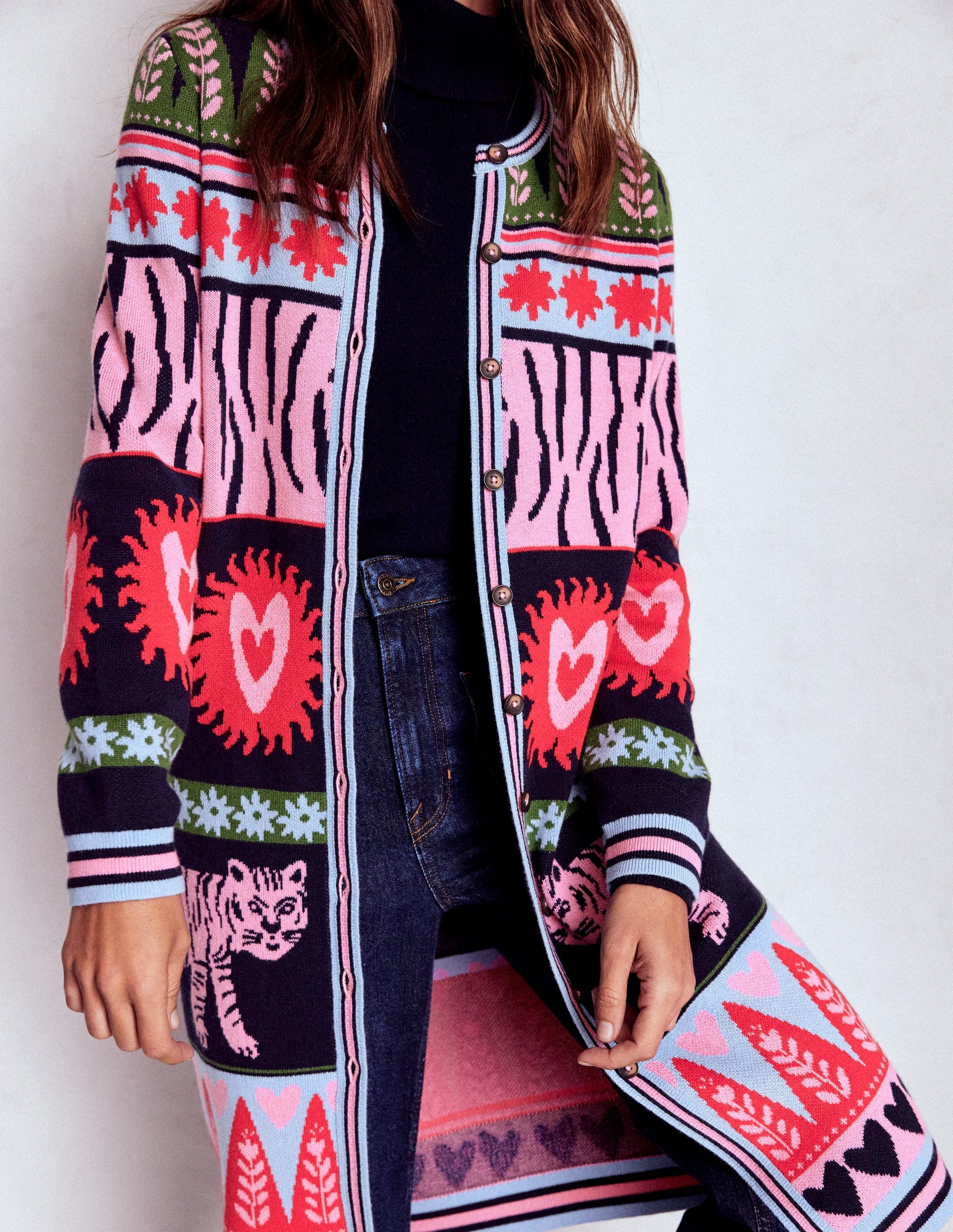 Long Jacquard Cardigan-Navy Tigers-3