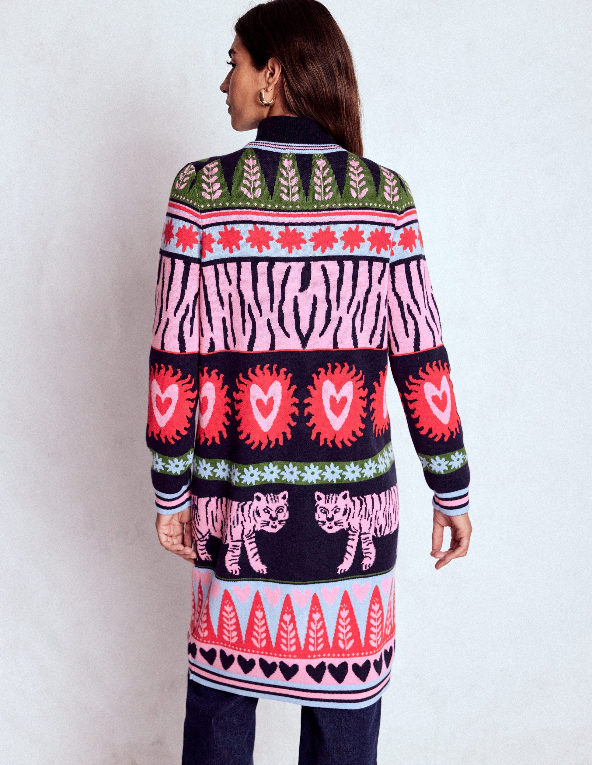 Long Jacquard Cardigan-Navy Tigers-4