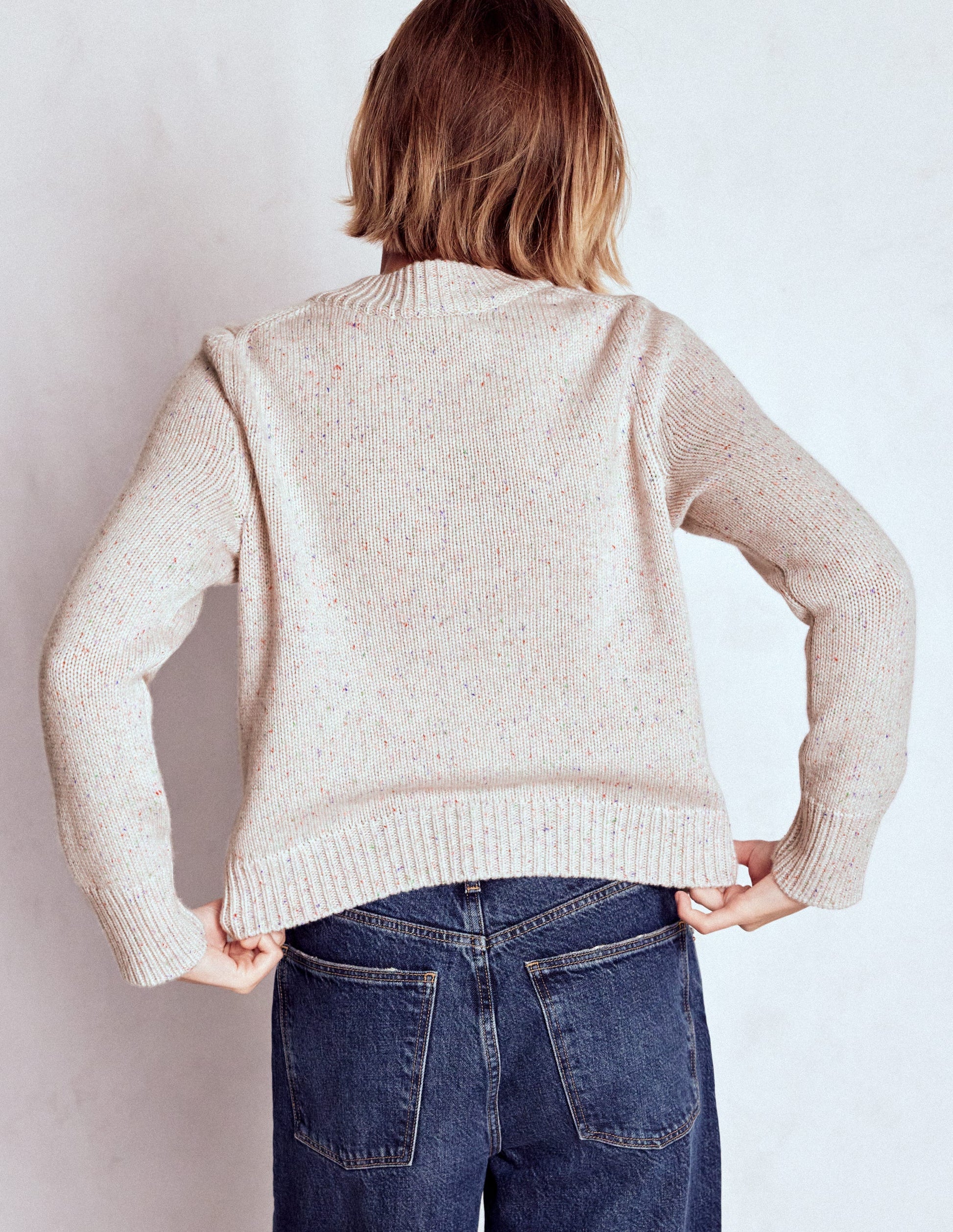 Chunky Crop Cashmere Jumper-Ivory, Multi Neps-3