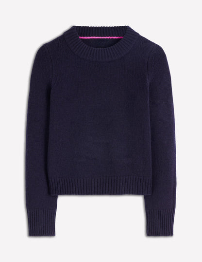Chunky Crop Cashmere Jumper-Navy-7