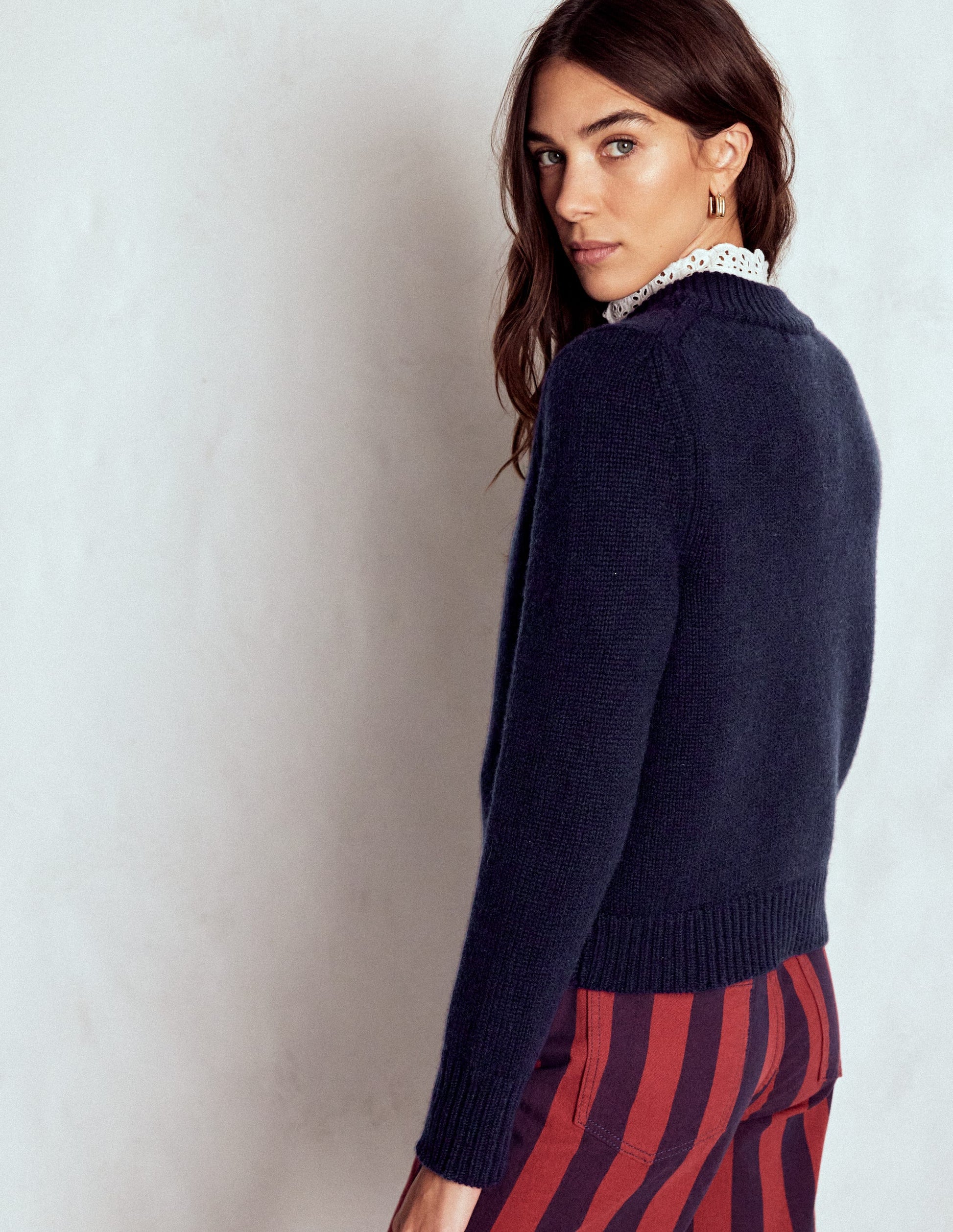 Chunky Crop Cashmere Jumper-Navy-4