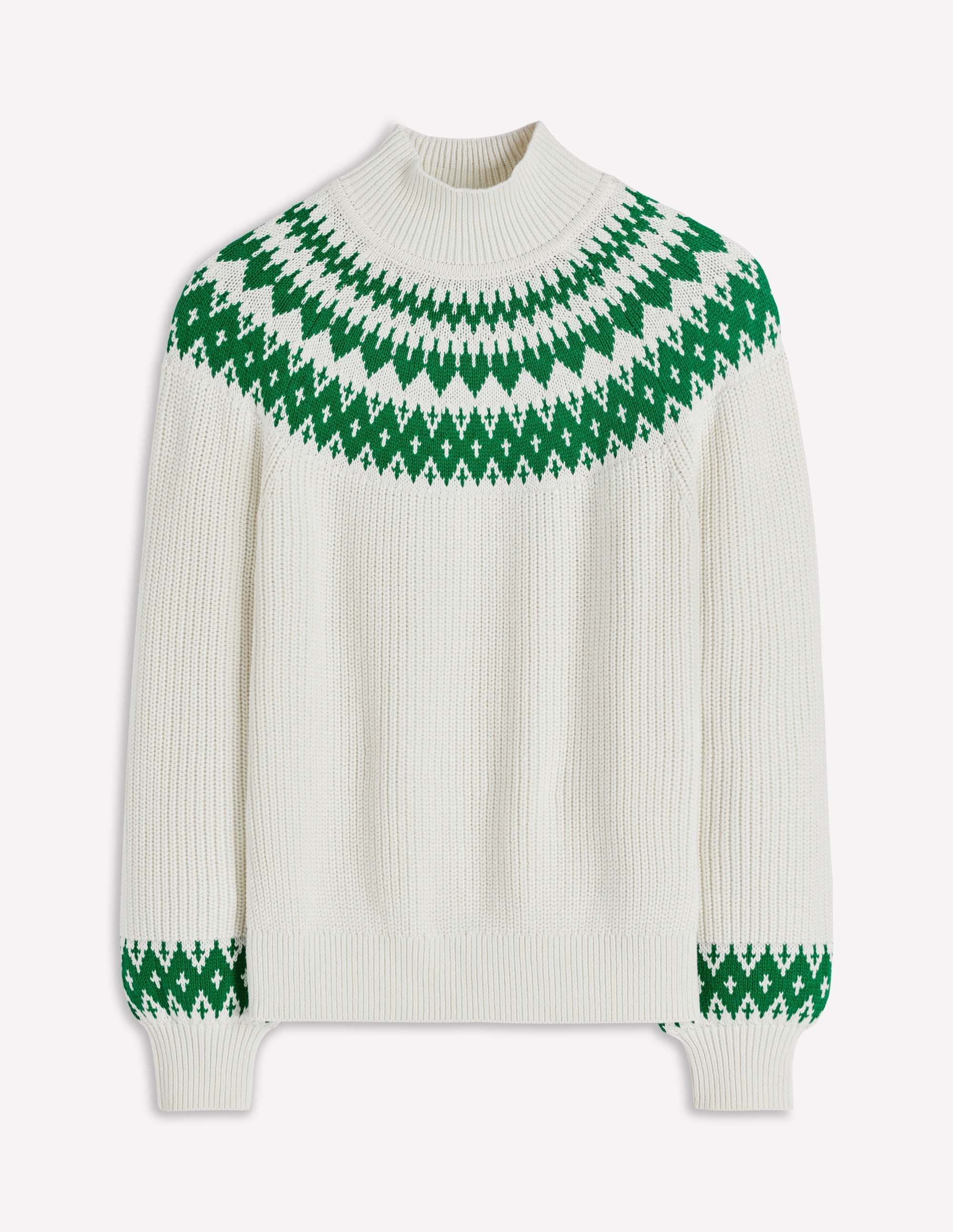 Bianca Cotton High Neck Jumper-Warm Ivory Fair Isle - Image 6