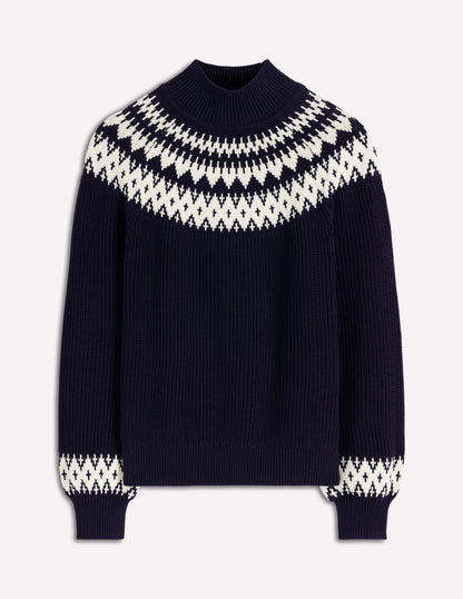 Bianca Cotton High Neck Jumper-Navy Fair Isle-7