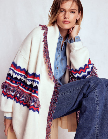 Fringed Jacquard Cardigan-Warm Ivory Melange-2