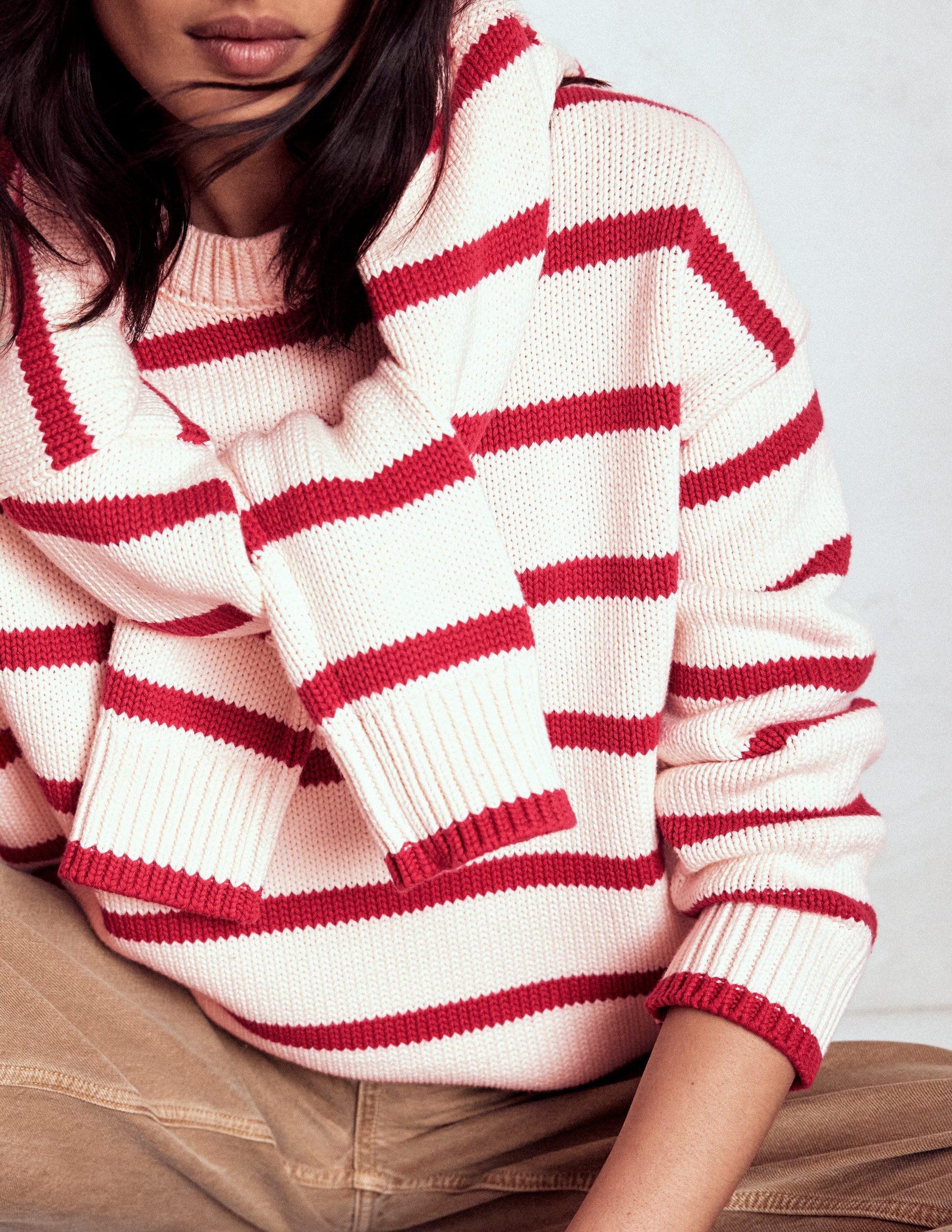 Lucy Oversized Cotton Jumper-Ivory, Red Stripe-4