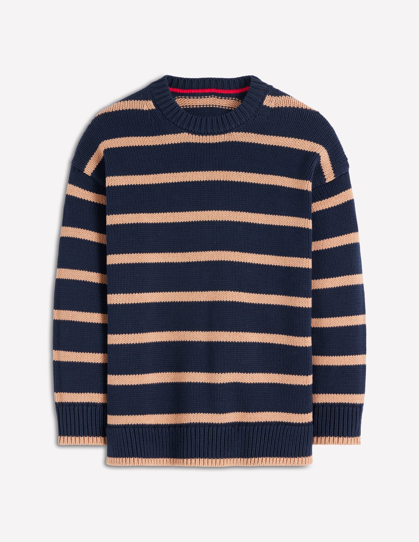 Lucy Oversized Cotton Jumper-Navy/ Camel Melange