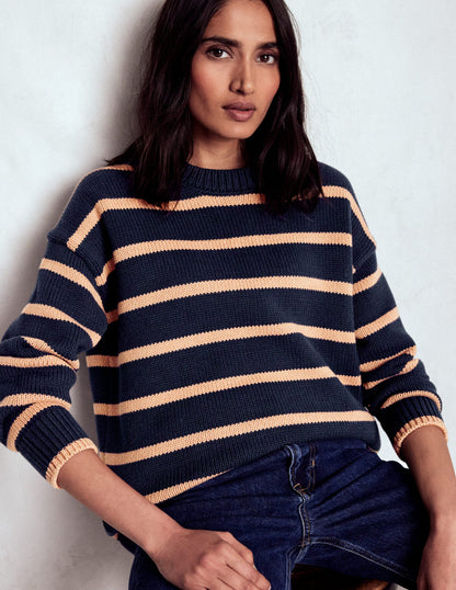 Lucy Oversized Cotton Jumper-Navy/ Camel Melange-1