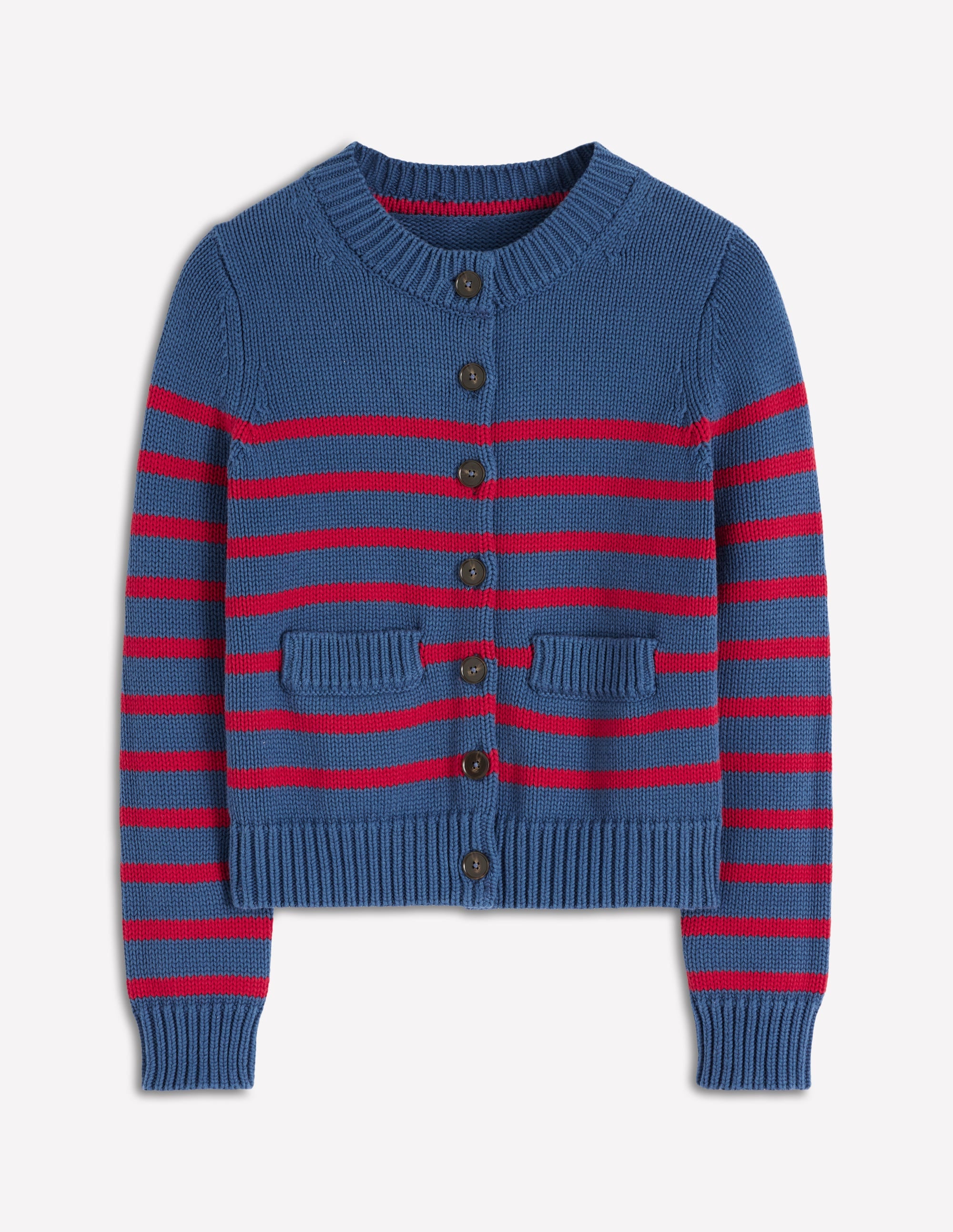 Lucy Chunky Cotton Cardigan-Soft Navy and Red Stripe - Image 8