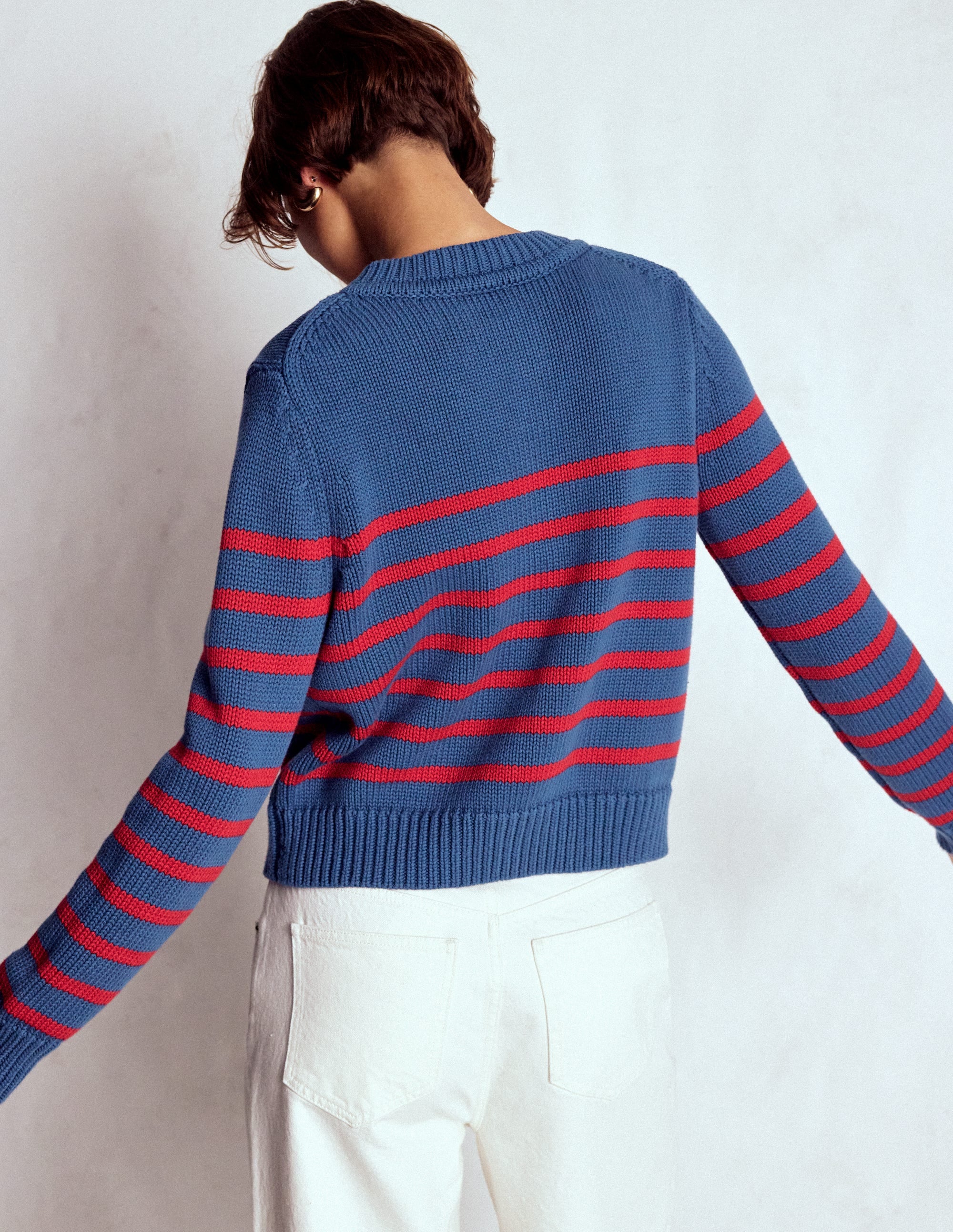 Lucy Chunky Cotton Cardigan-Soft Navy and Red Stripe - Image 5