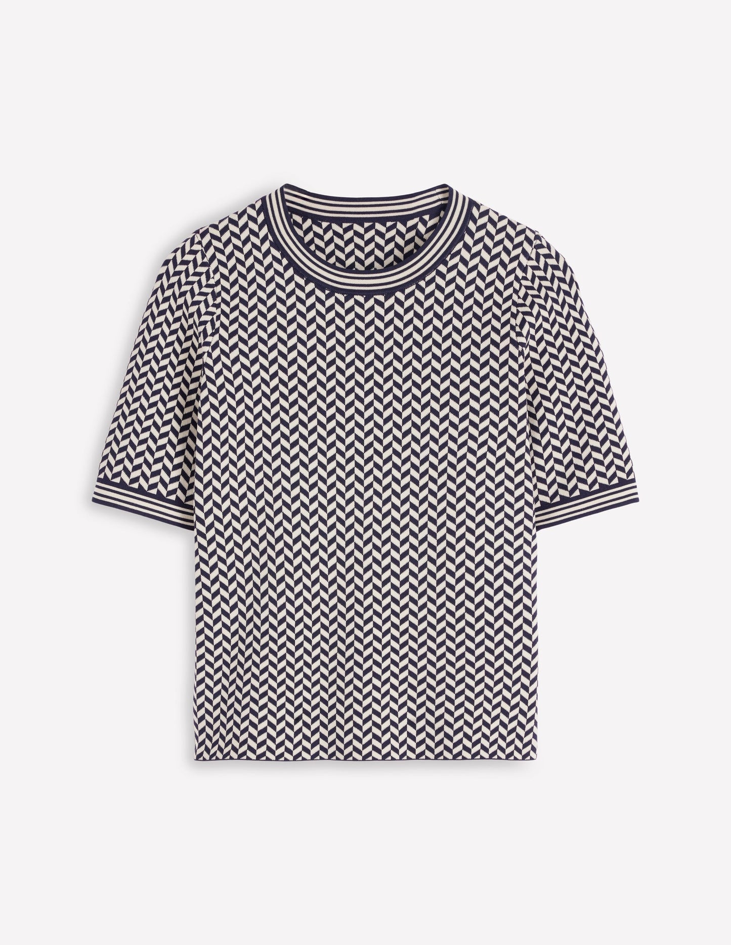 Jacquard Knitted T-Shirt-Navy/ Ivory Dogtooth