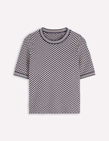 Jacquard Knitted T-Shirt-Navy/ Ivory Dogtooth-5