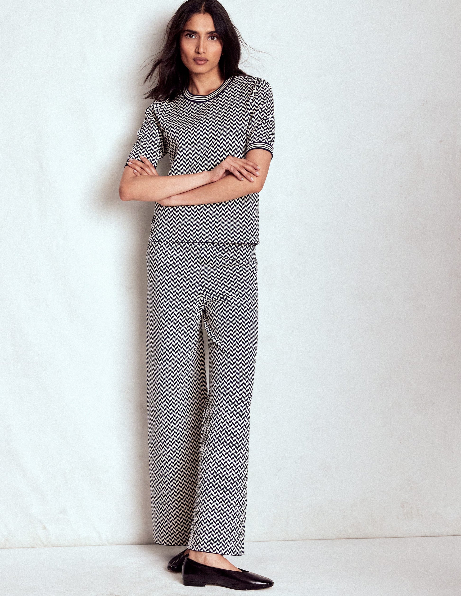 Jacquard Knitted T-Shirt-Navy/ Ivory Dogtooth-4