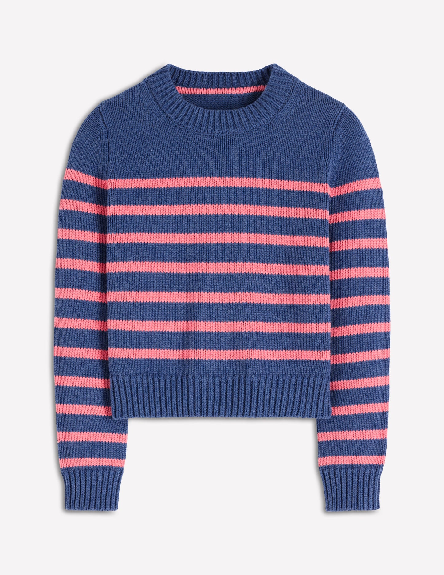 Lucy Chunky Cotton Jumper-Blue, Pink Stripe