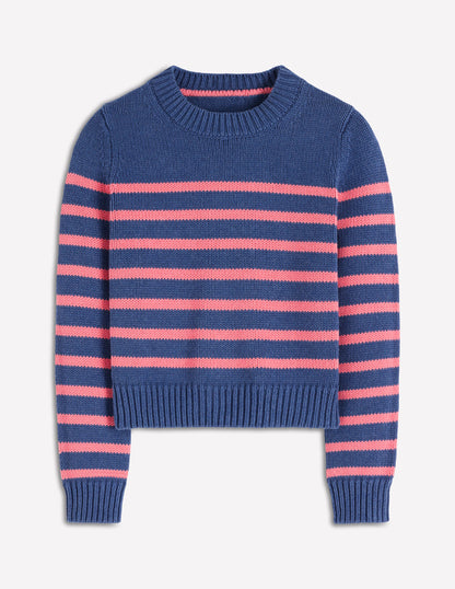 Lucy Chunky Cotton Jumper-Blue, Pink Stripe-9