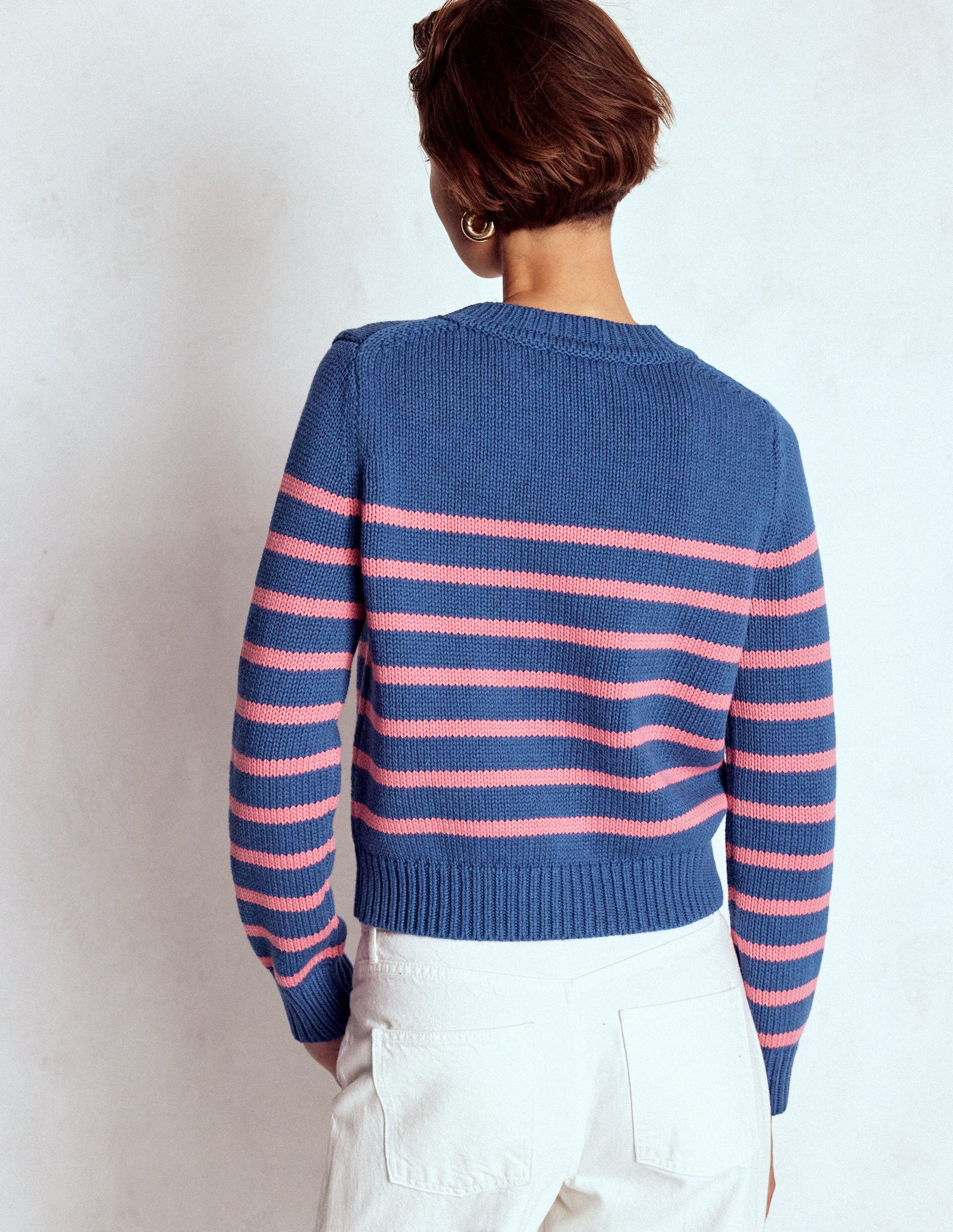 Lucy Chunky Cotton Jumper-Blue, Pink Stripe-5