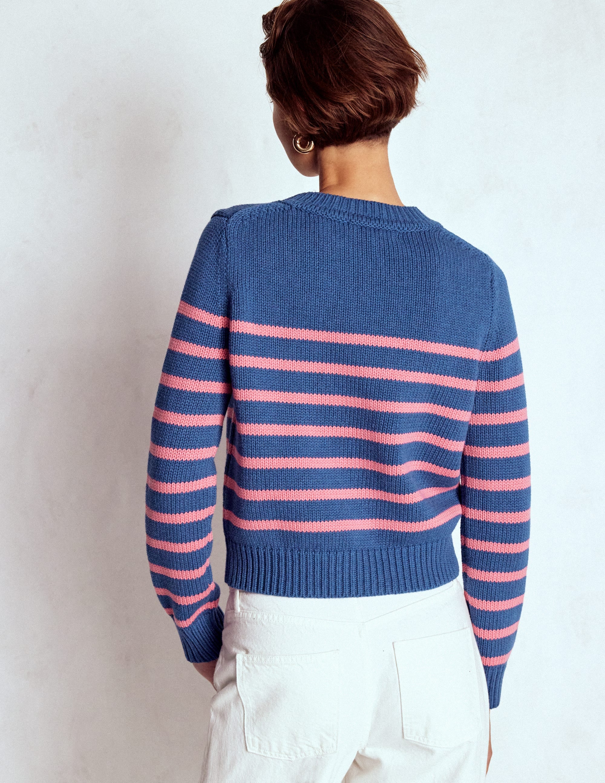 Lucy Chunky Cotton Jumper-Blue, Pink Stripe - Image 3