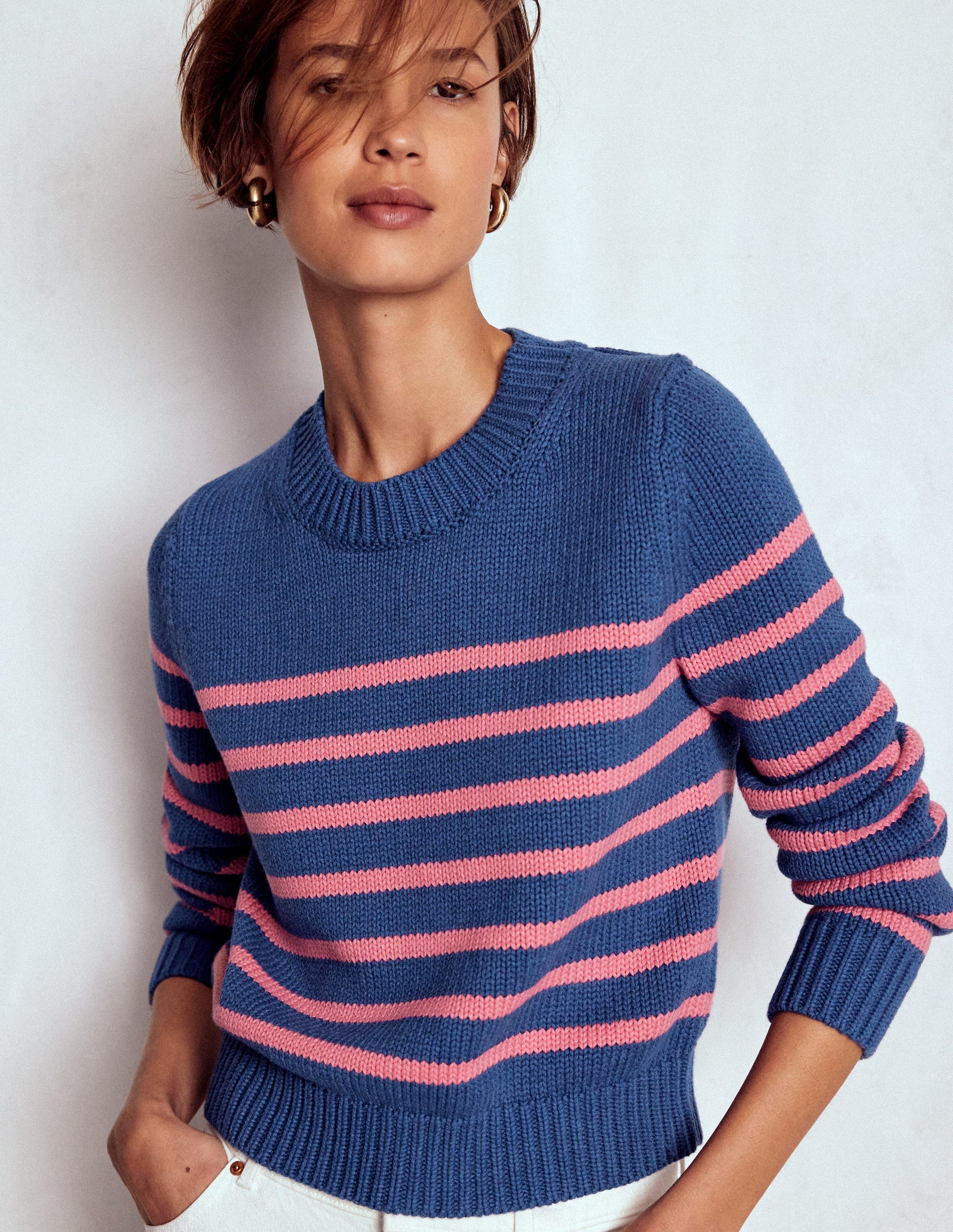 Lucy Chunky Cotton Jumper-Blue, Pink Stripe-6