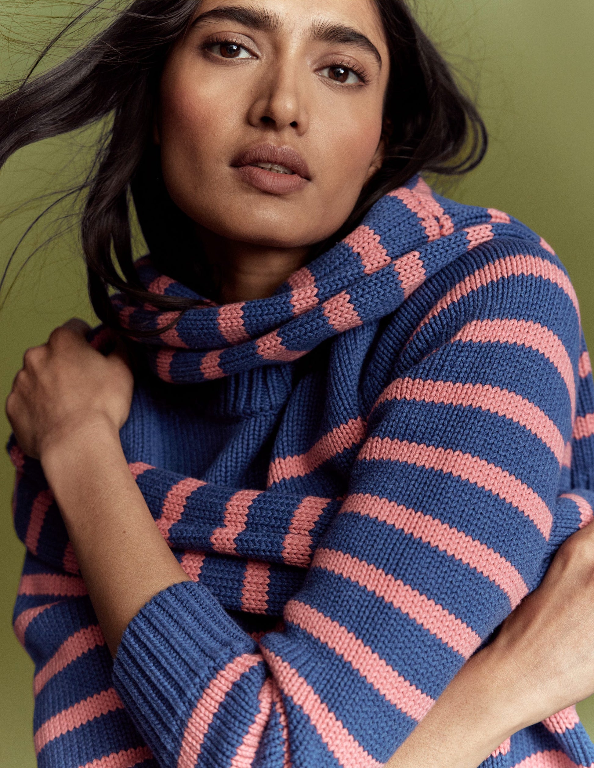 Lucy Chunky Cotton Jumper-Blue, Pink Stripe-2