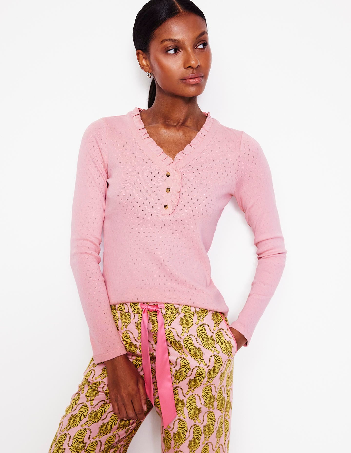 Henley Pyjama Top-Pink-1