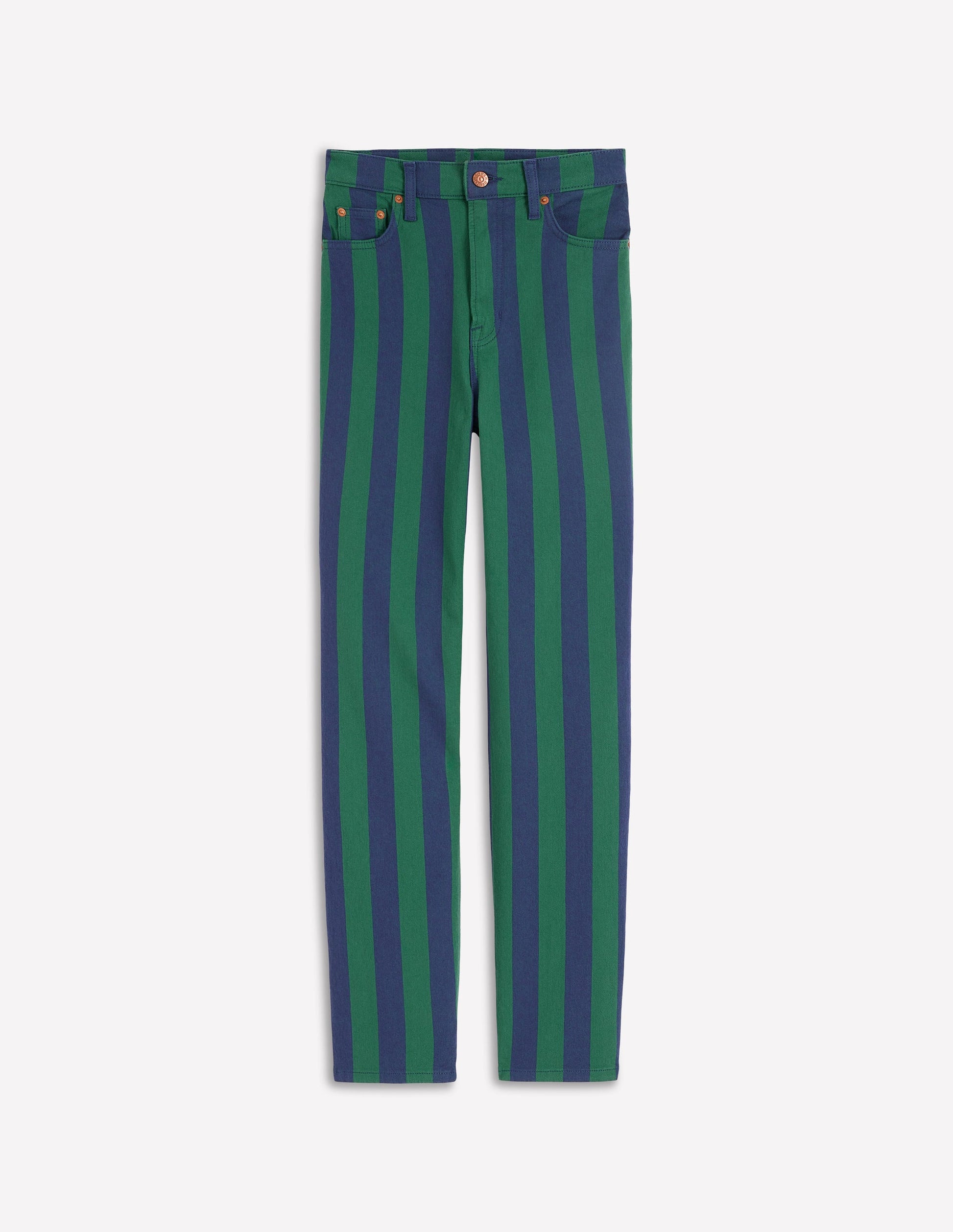 High Rise Stripe Jeans-Green and Navy Stripe-5