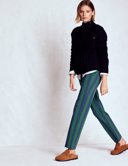 High Rise Stripe Jeans-Green and Navy Stripe-1