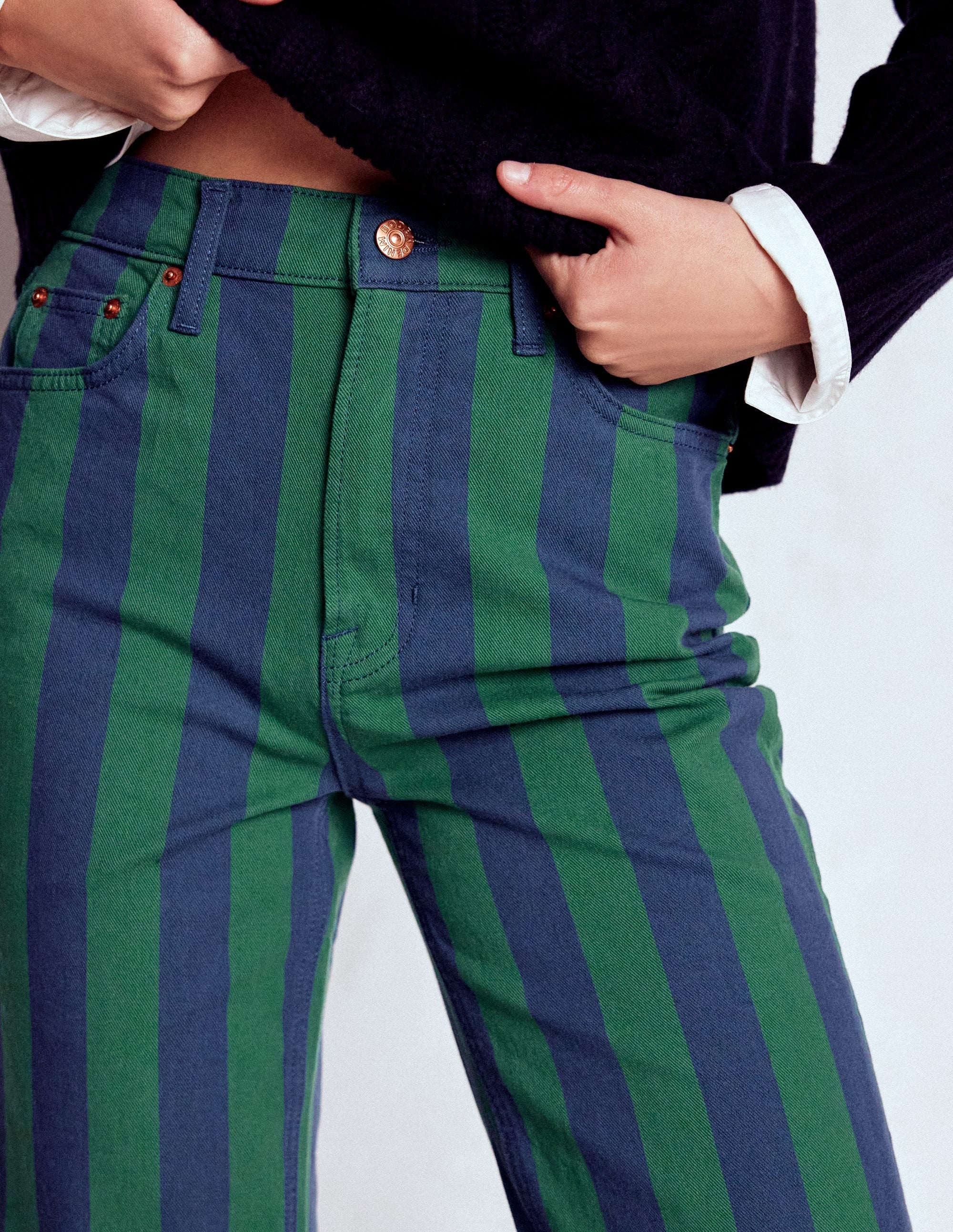 High Rise Stripe Jeans-Green and Navy Stripe - Image 2